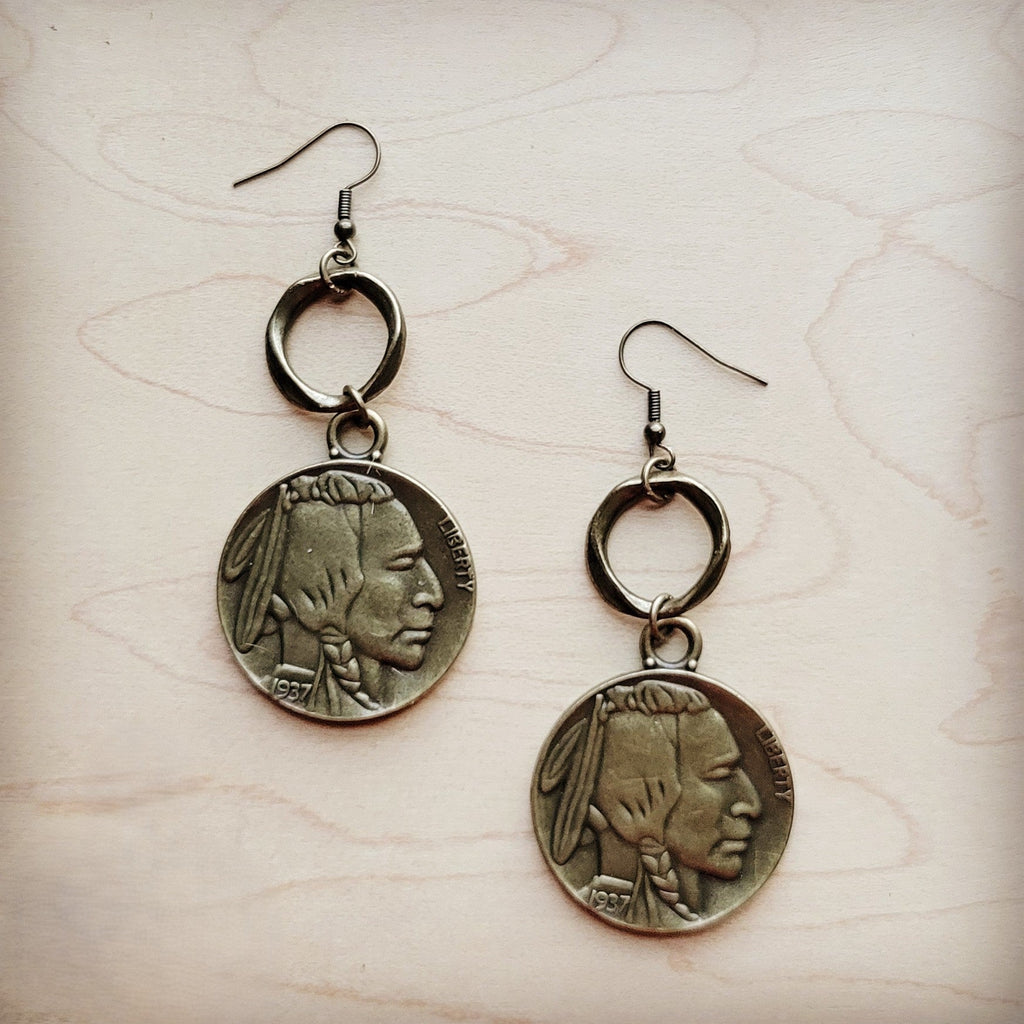 Antique Gold Indian Buffalo Head Earrings 221f | Earrings | Wiccan Center
