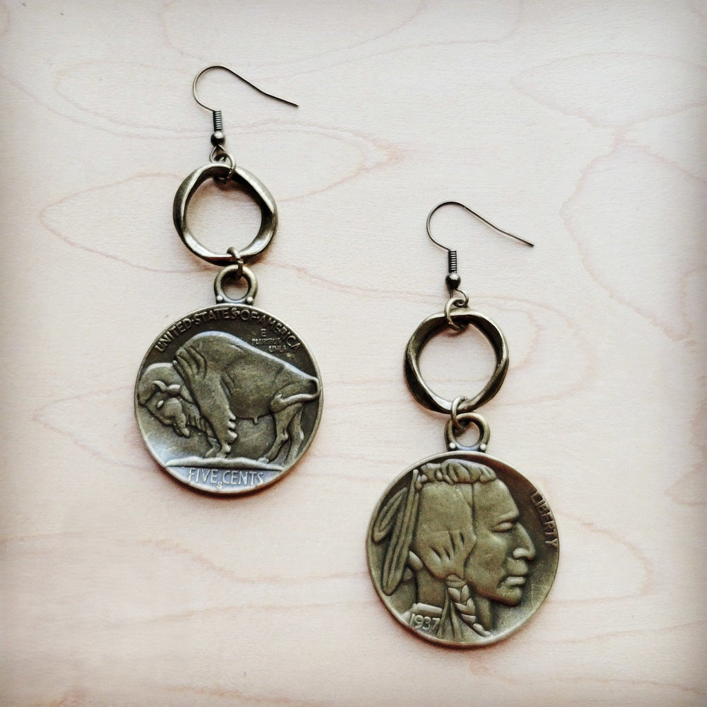 Antique Gold Indian Buffalo Head Earrings 221f | Earrings | Wiccan Center