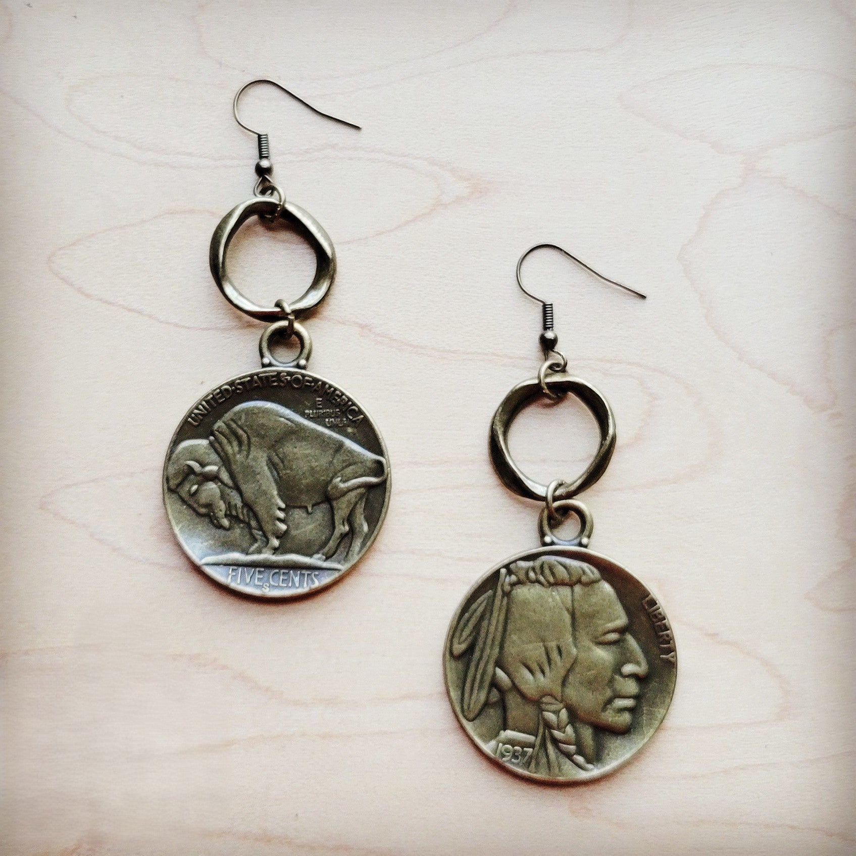 Antique Gold Indian Buffalo Head Earrings 221f | Earrings | Wiccan Center