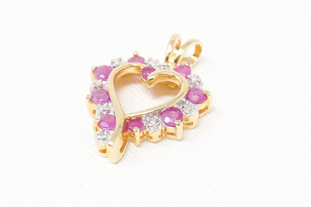 Vintage Ruby Heart Cubic Zirconia Gold Vermeil Sterling Silver Necklace Pendant | Jewelry > Necklaces > Pendants | Wiccan Center