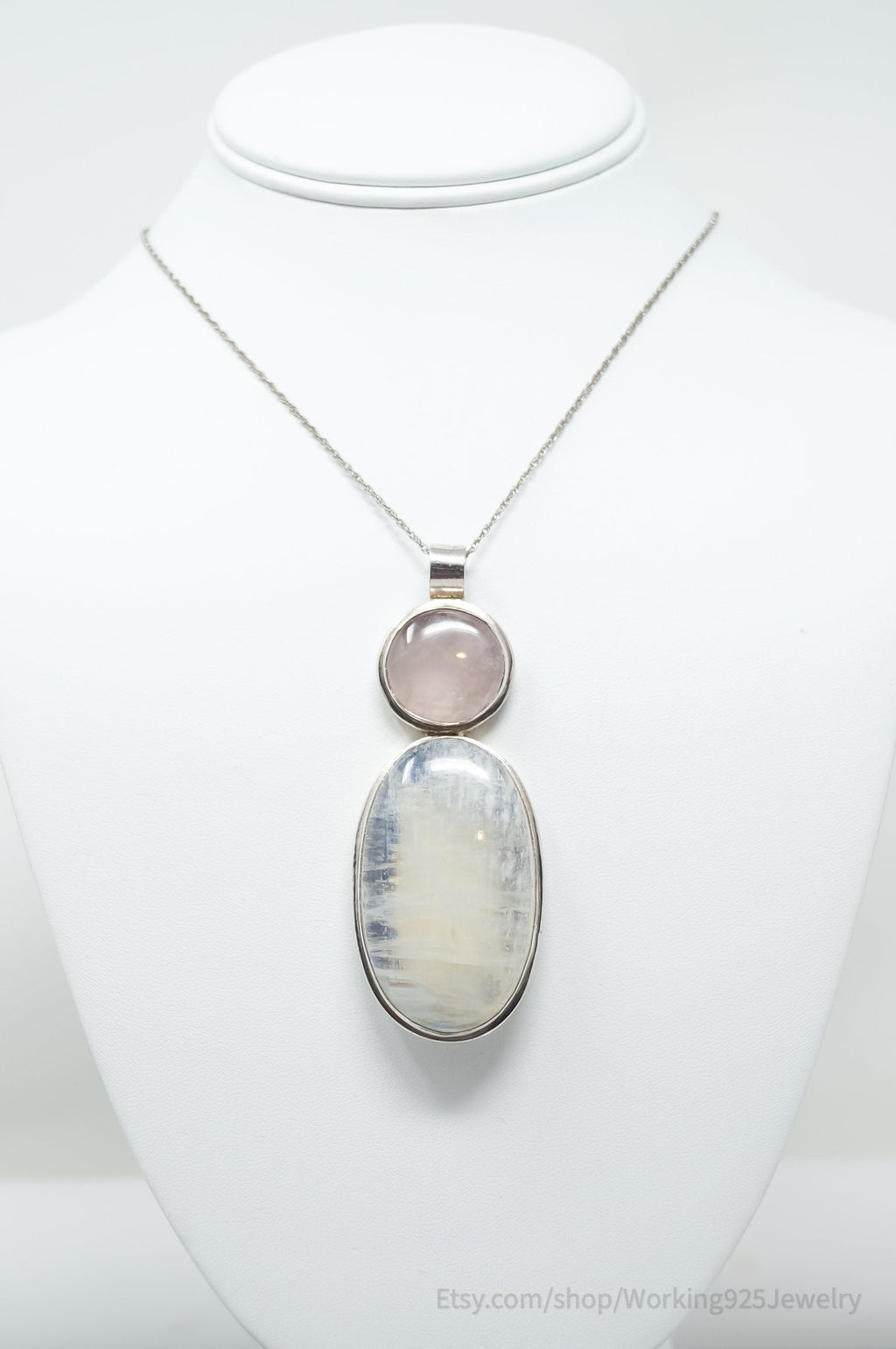 Vintage Large Moonstone Rose Quartz Sterling Silver Southwestern Necklace | Jewelry > Necklaces > Pendants | Wiccan Center