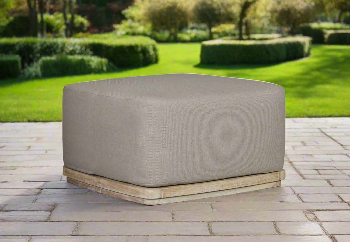 Eclipse Outdoor Solid Teak Wood Ottoman Natural Look - Gray Fabric | | Wiccan Center