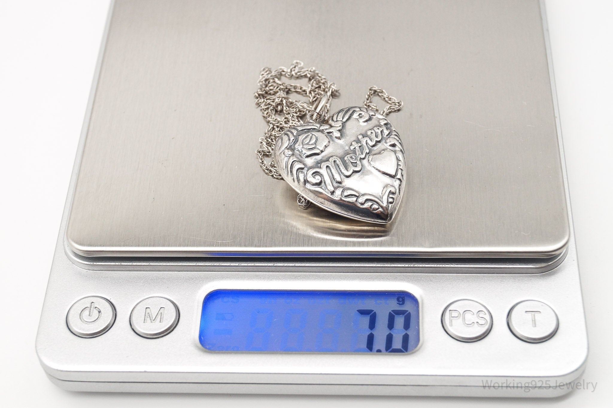 Vintage Large Puffy Heart Mother Charm Sterling Silver Necklace | Jewelry > Necklaces > Pendants | Wiccan Center