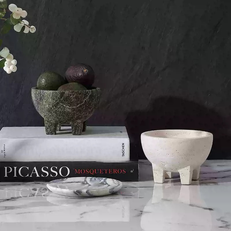 Chinese Wabi-Sabi-Style Marble Four-Foot Fruit Bowl Ornament