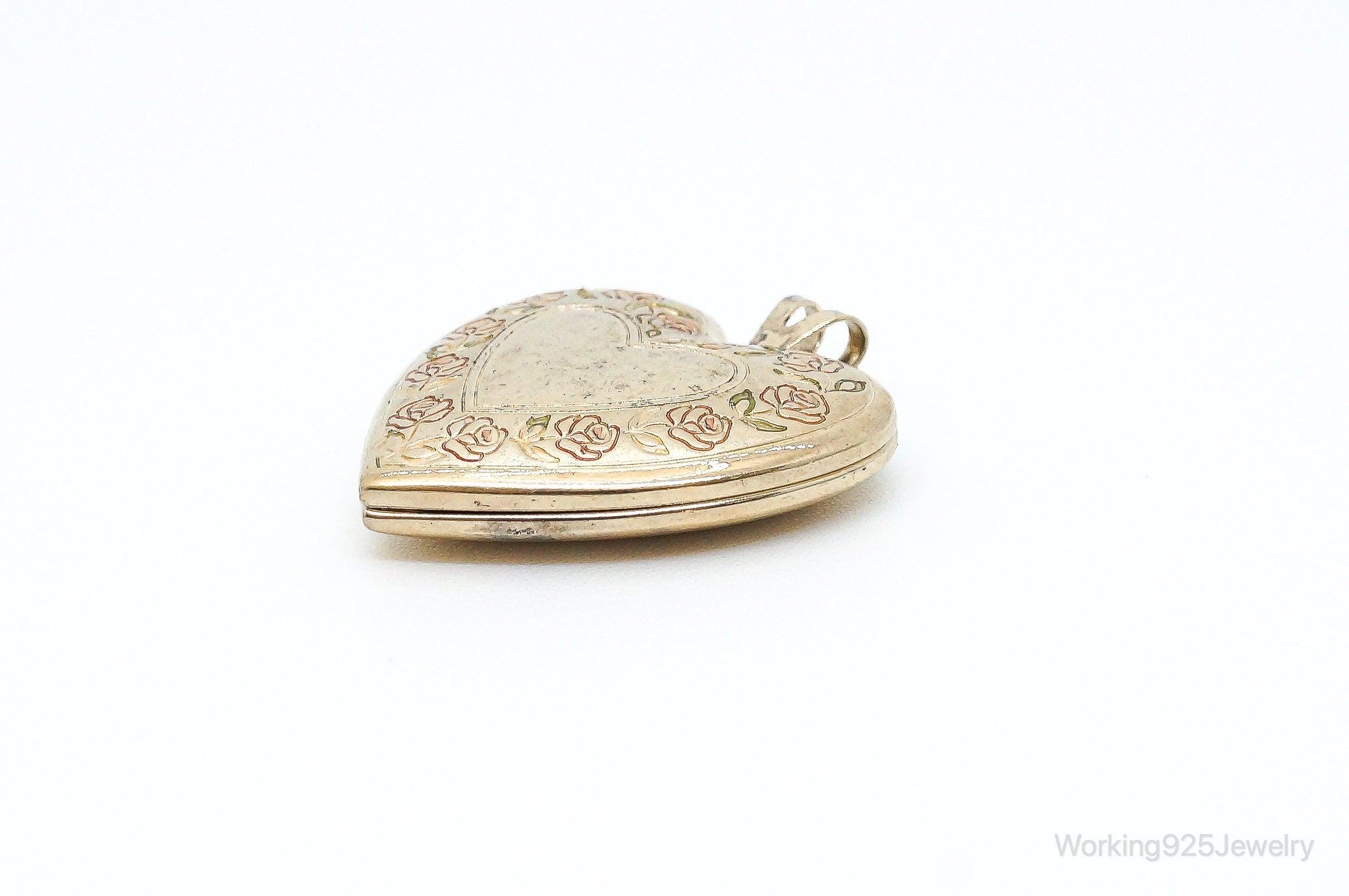 Antique GF Rose Etched Sterling Silver Heart Picture Locket Pendant | Jewelry > Necklaces > Pendants | Wiccan Center