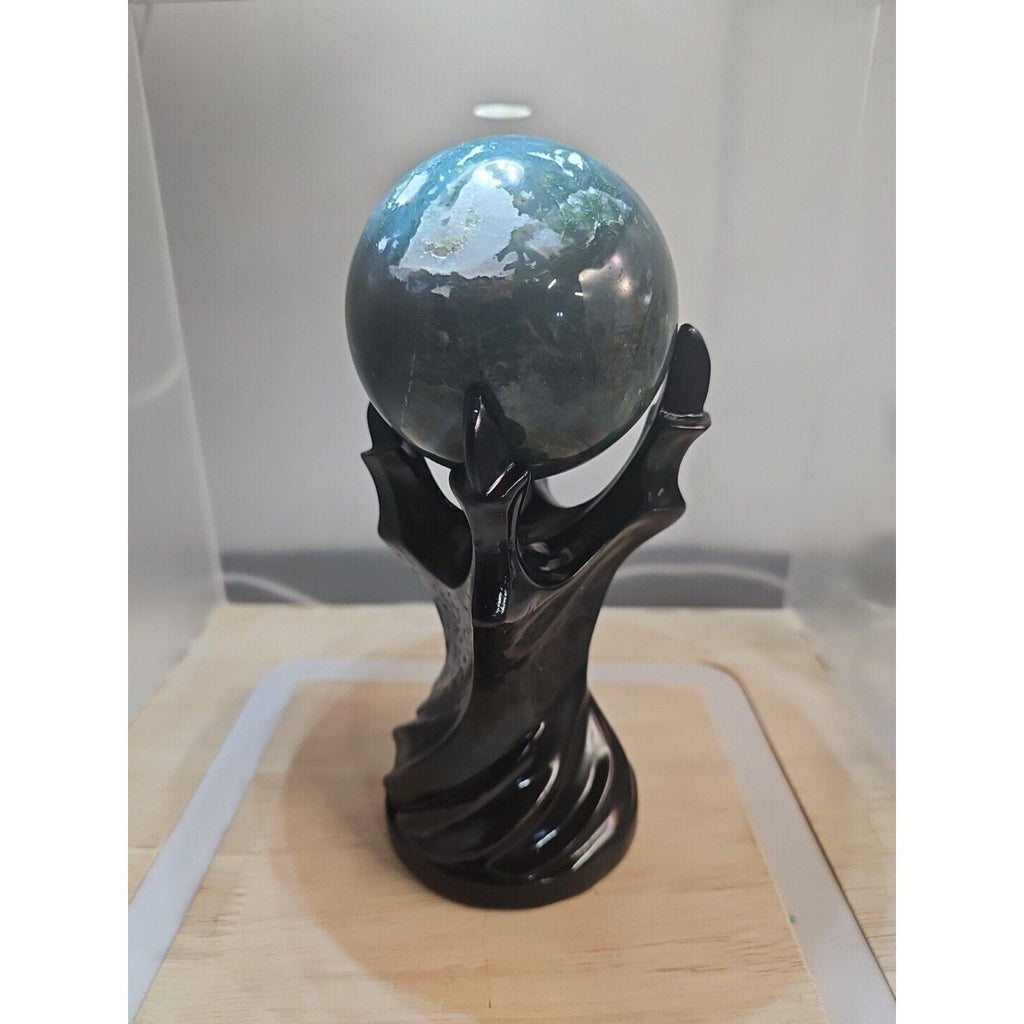 Water Grass Agate Sphere with Stand — 871g, Natural Polished Crystal Ball | CrystalCloud Company