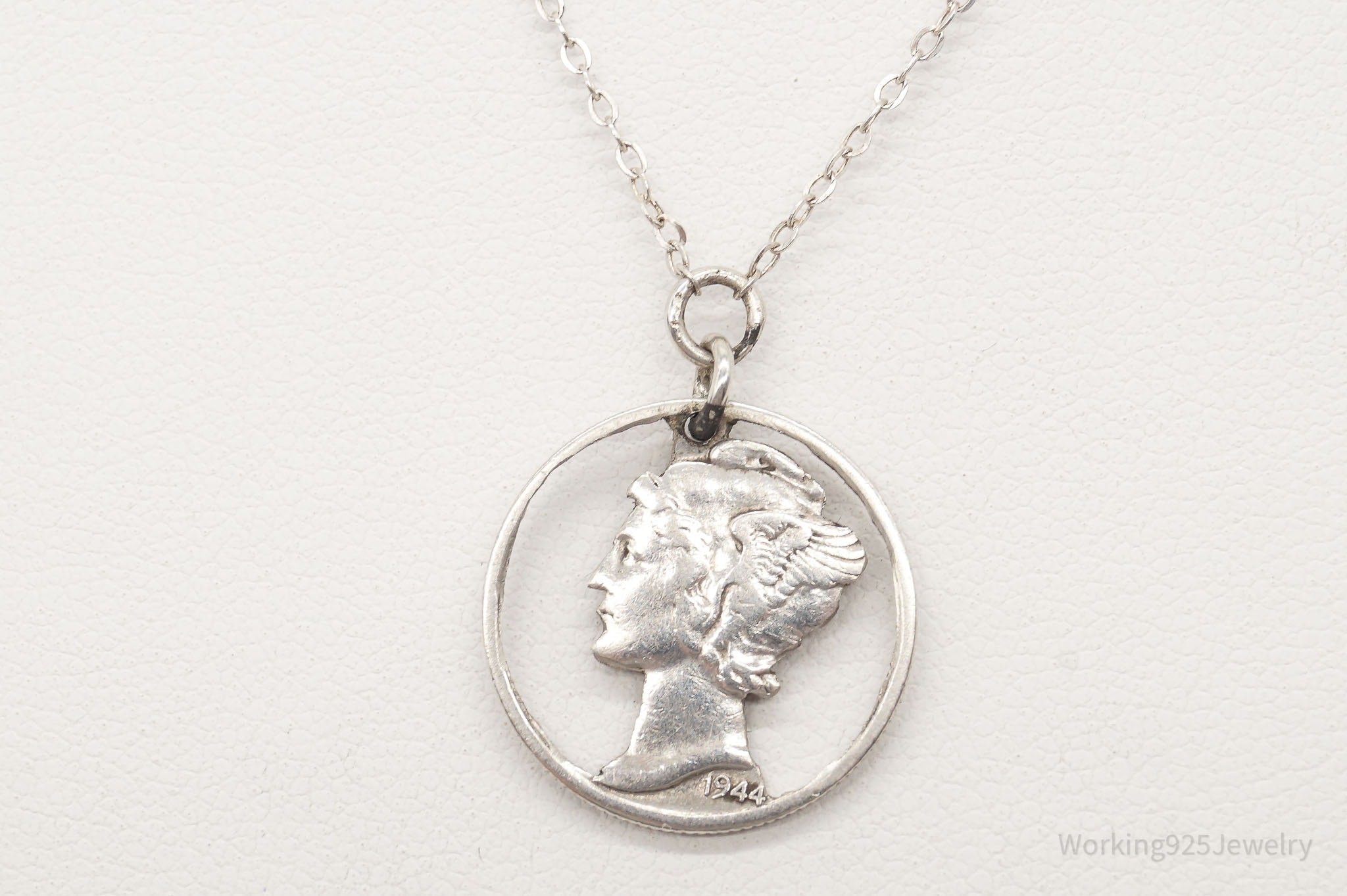 Vintage 1944 Mercury Dime Coin Cut Out Pendant - Sterling Silver Chain Necklace | Jewelry > Necklaces > Pendants | Wiccan Center