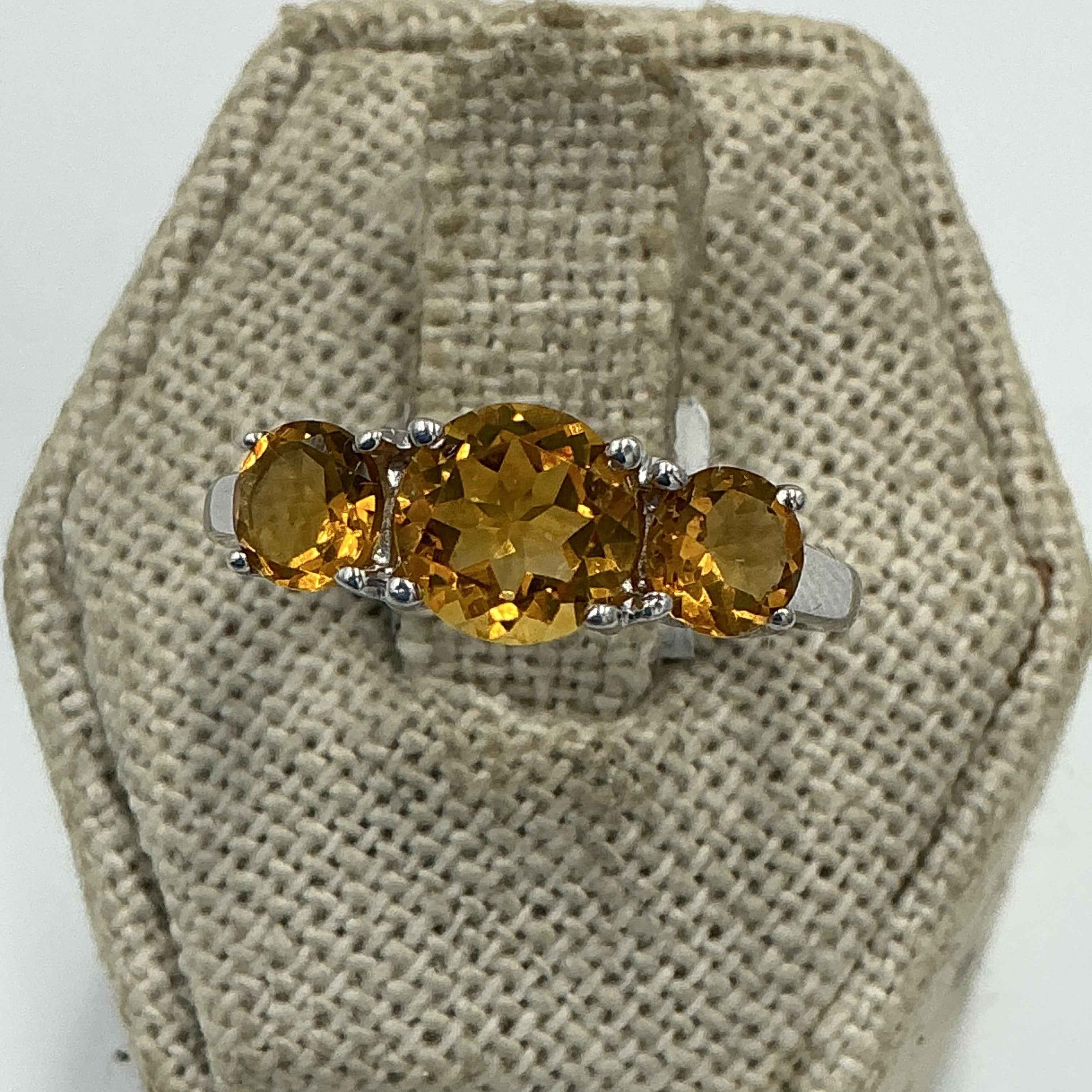 Sterling Silver Three Stone Citrine Ring – Size 8 – Abundance, Joy & Manifestation | Rings | Wiccan Center