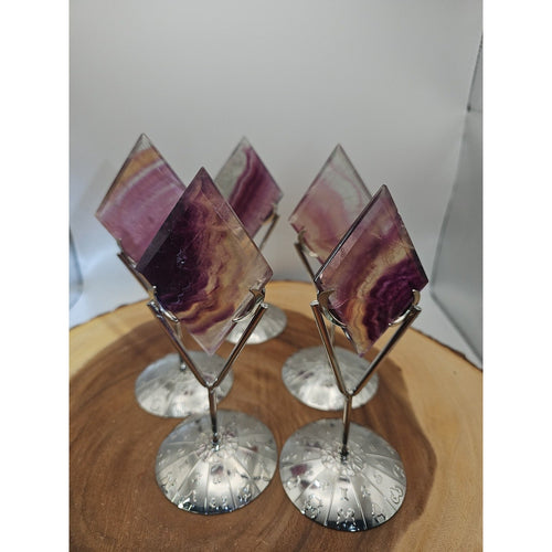 1 Each Natural Rainbow Fluorite Diamond W/ Zodiac stand | Crystal Points & Towers | Wiccan Center