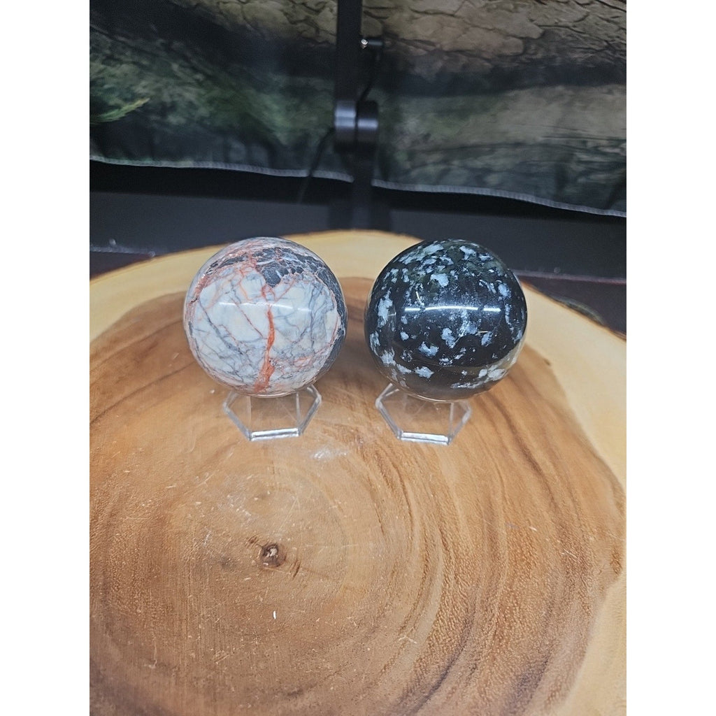 2Pcs A Set Of Natural Quartz Crystal Jasper Sphere Ball Polished 50-60mm &stand | Crystal Spheres & Eggs | Wiccan Center