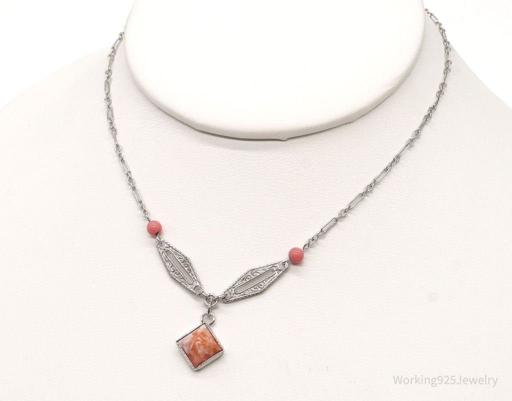 Antique Pink Stone Sterling Silver Necklace | Jewelry > Necklaces > Pendants | Wiccan Center