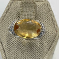 Sterling Silver Oval Citrine Double Band Halo Ring – Size 8 – Abundance, Confidence & Radiance | Rings | Wiccan Center