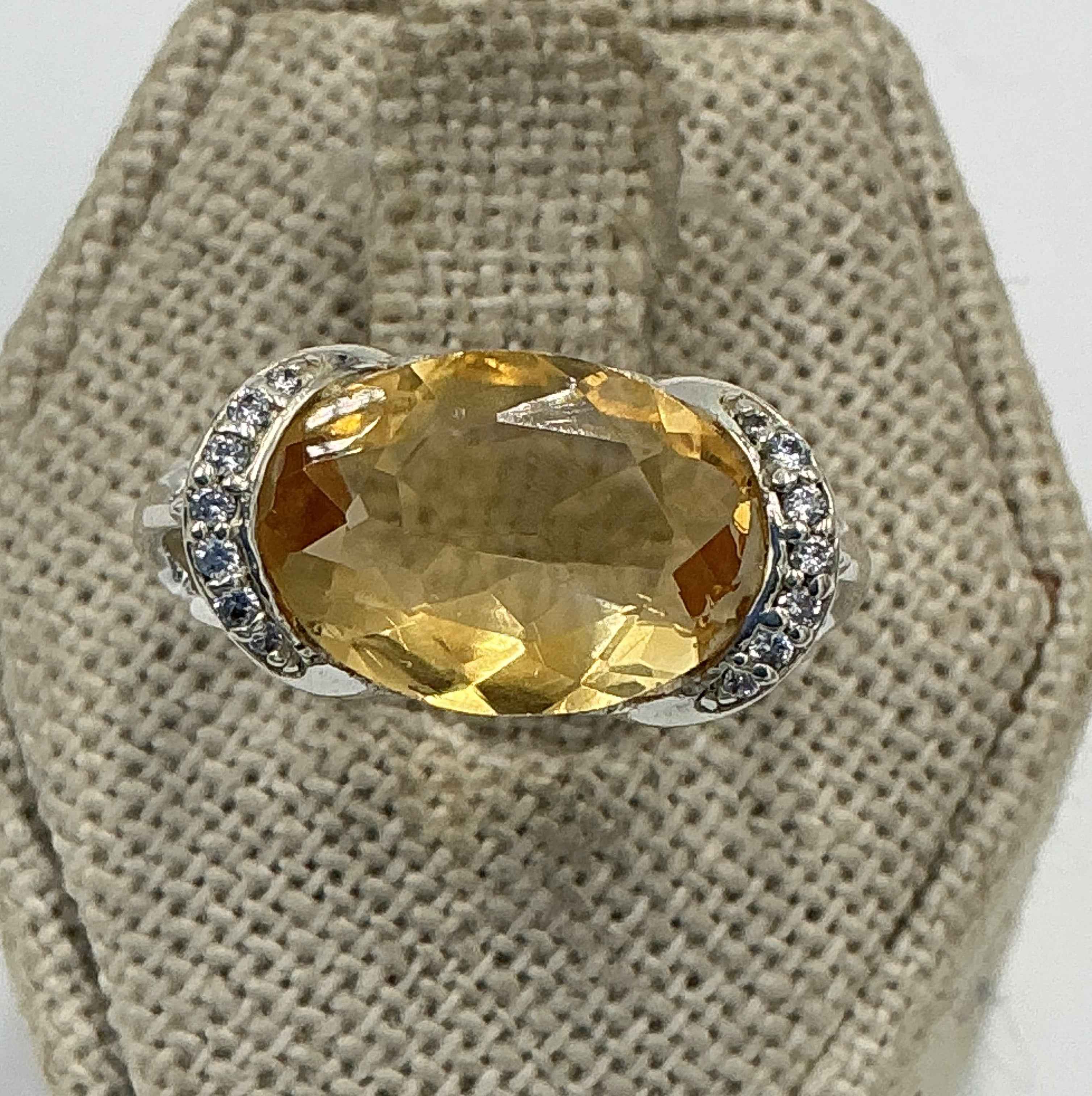 Sterling Silver Oval Citrine Double Band Halo Ring – Size 8 – Abundance, Confidence & Radiance | Rings | Wiccan Center