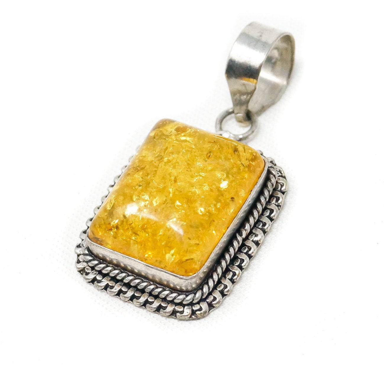 Large Vintage Amber Modernist Sterling Silver Necklace Pendant | Jewelry > Necklaces > Pendants | Wiccan Center