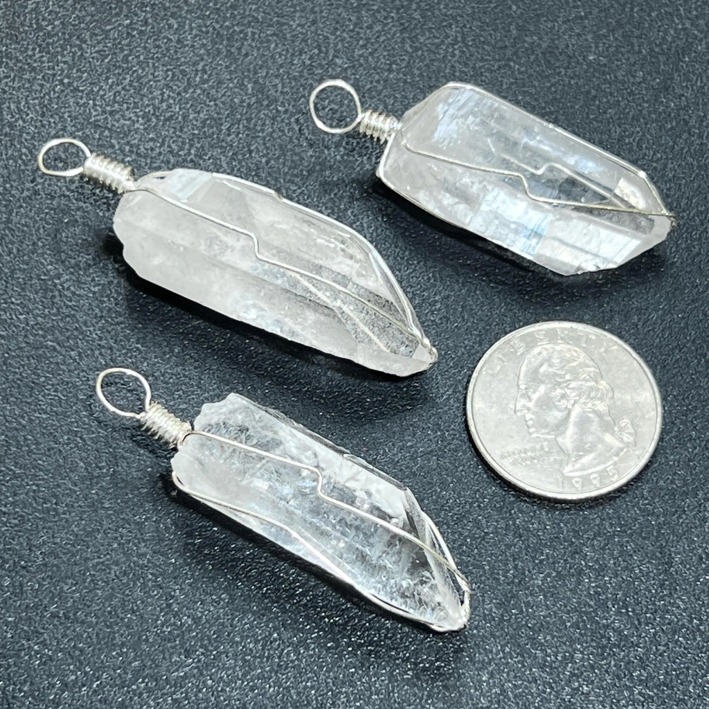 Quartz Crystal Point Wire Wrapped Pendant (Silver Plated) | Craft Supplies & Tools > Beads, Gems & Cabochons > Charms & Pendants > Pendants | Wiccan Center