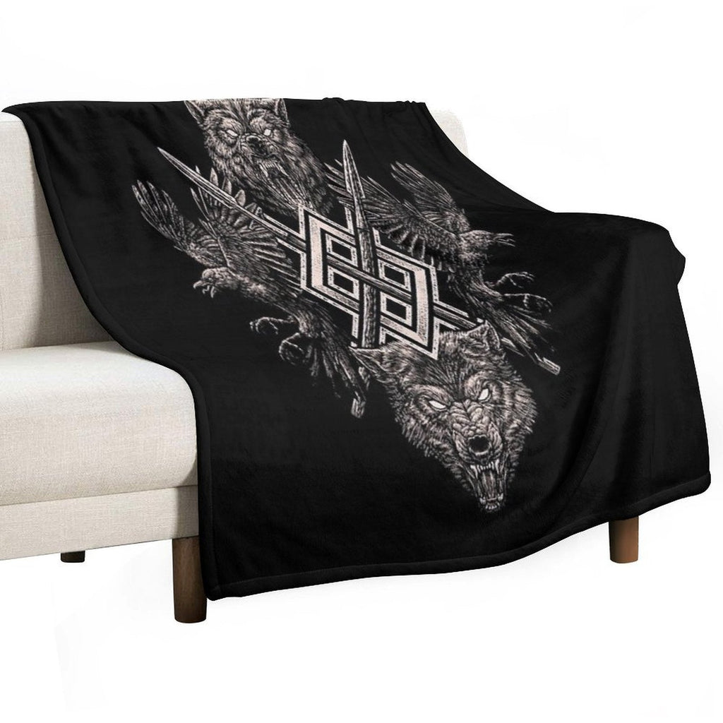 Viking Wolf Raven of Odin Geri Freki Huginn Muninn Norse Mythology  Gungnir Travel-friendly Throw Blanket