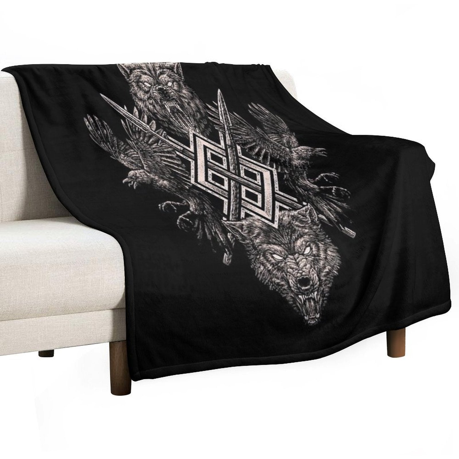Viking Wolf Raven of Odin Geri Freki Huginn Muninn Norse Mythology  Gungnir Travel-friendly Throw Blanket