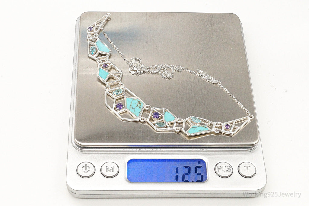 Amethyst Blue Topaz Turquoise Modernist Sterling Silver Necklace | Jewelry > Necklaces > Pendants | Wiccan Center