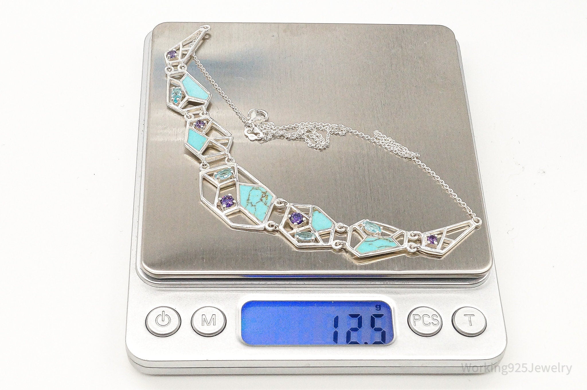 Amethyst Blue Topaz Turquoise Modernist Sterling Silver Necklace | Jewelry > Necklaces > Pendants | Wiccan Center