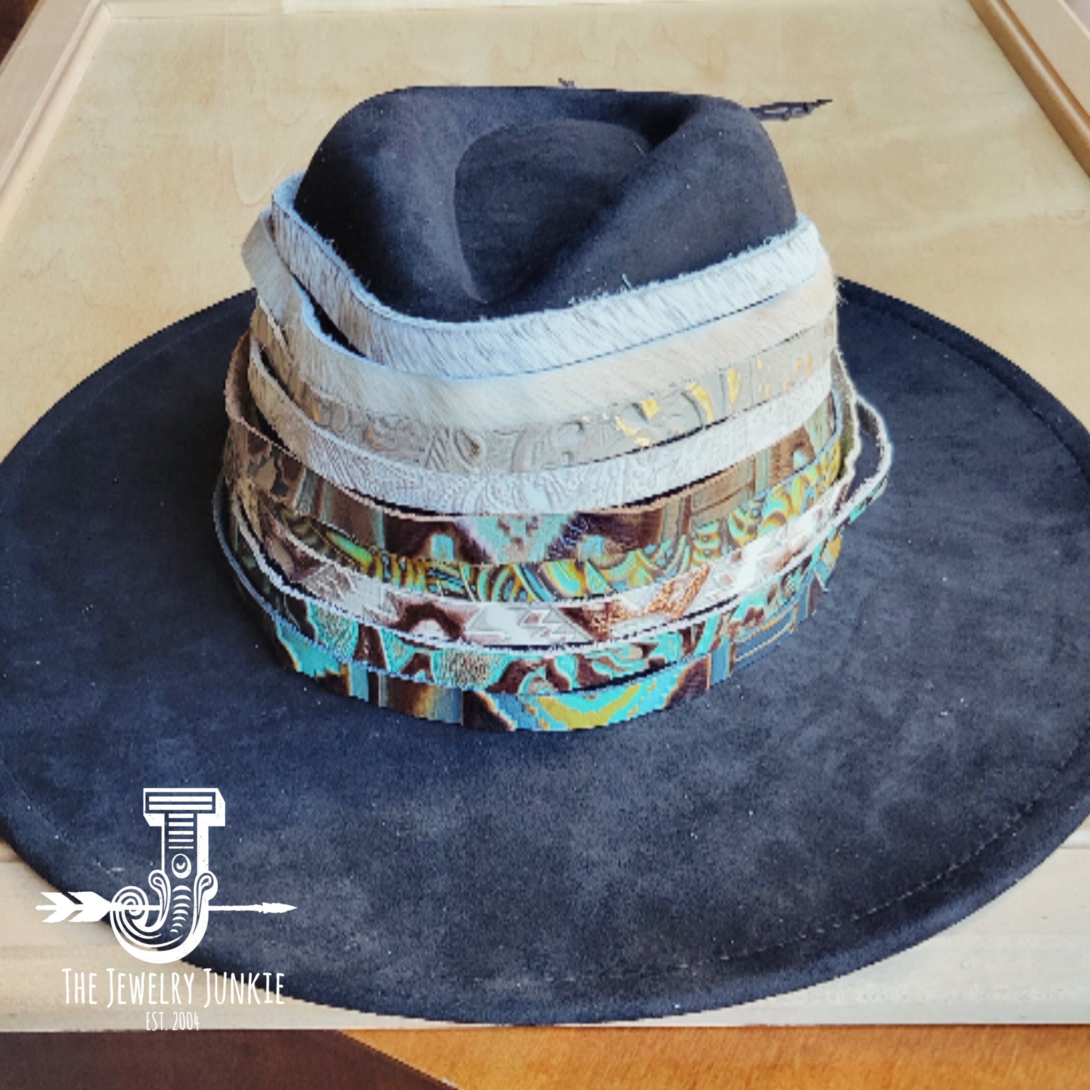 Light Hair on Hide Leather Hat Band Only w/ Turquoise Slab 951n