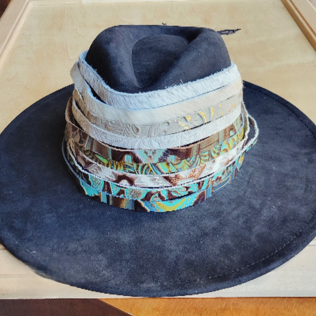 **Cream & Gold Metallic Leather Hat Band Only 984e