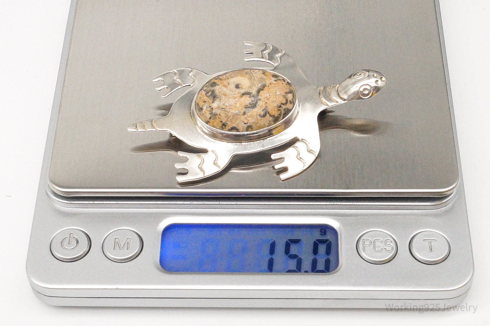 Large Vintage Mexico CII Jasper Sea Turtle Sterling Silver Brooch Pin | Jewelry > Brooches, Pins & Clips | Wiccan Center