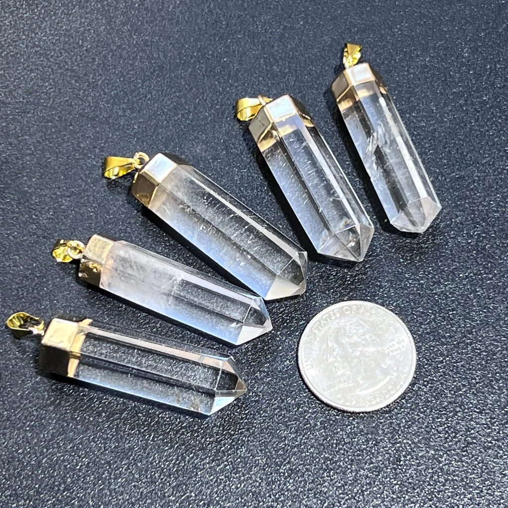 Clear Quartz Crystal Faceted Point Pendant (Gold Plated) | Craft Supplies & Tools > Beads, Gems & Cabochons > Charms & Pendants > Pendants | Wiccan Center