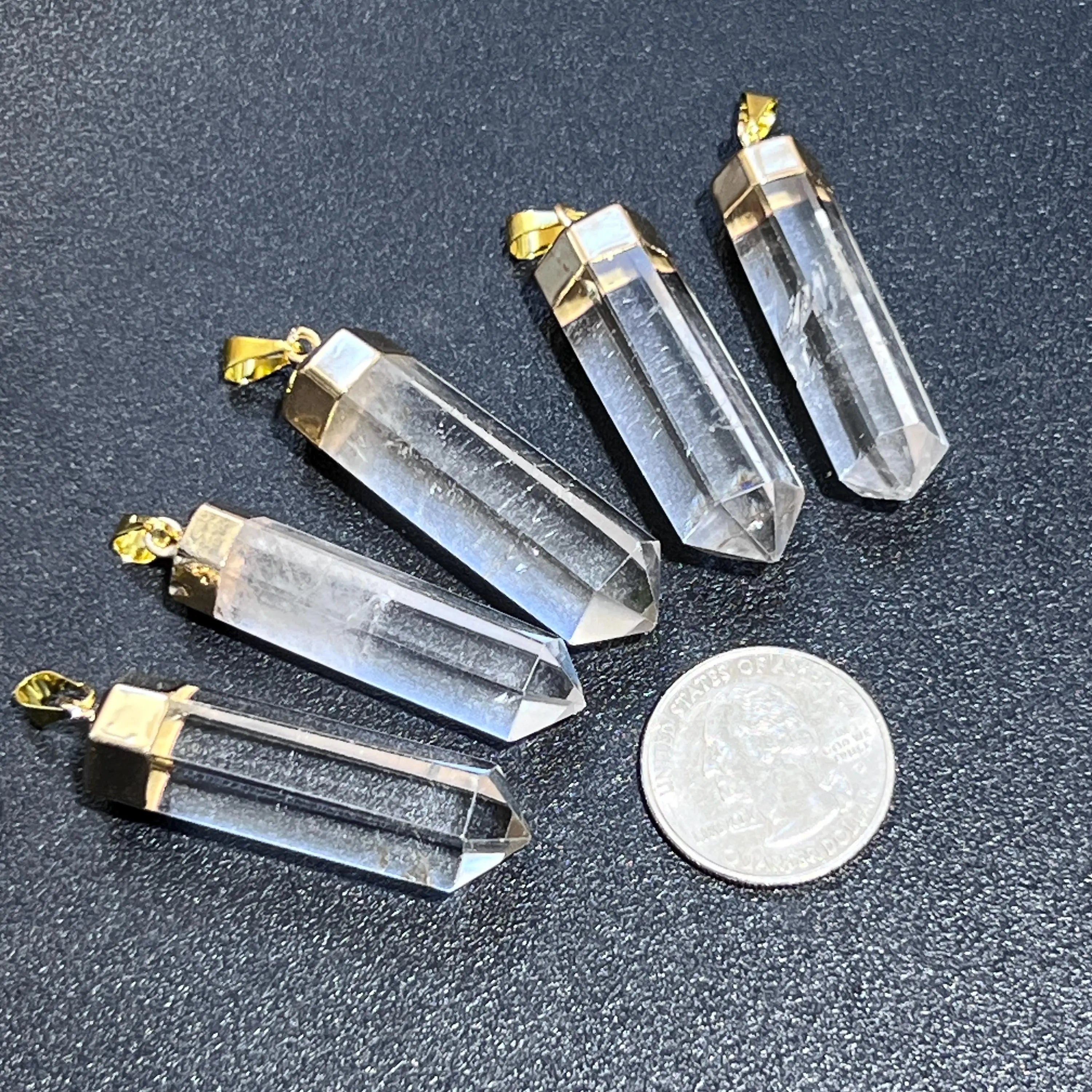 Clear Quartz Crystal Faceted Point Pendant (Gold Plated) | Craft Supplies & Tools > Beads, Gems & Cabochons > Charms & Pendants > Pendants | Wiccan Center