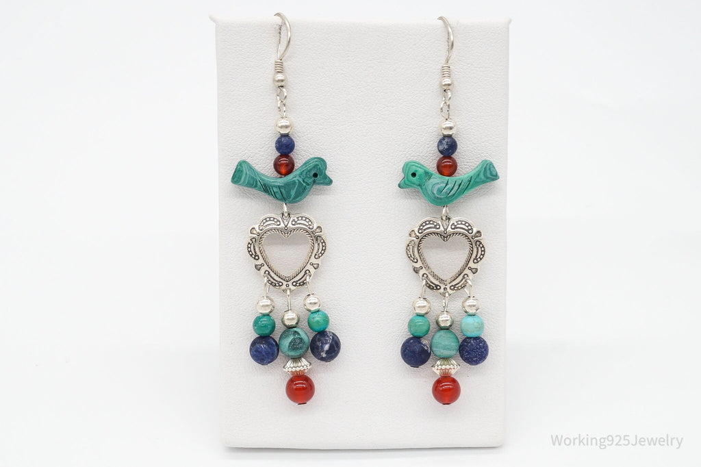Vintage Native American QT Quoc Multi Gemstone Bead Sterling Silver Earrings | Jewelry > Earrings | Wiccan Center