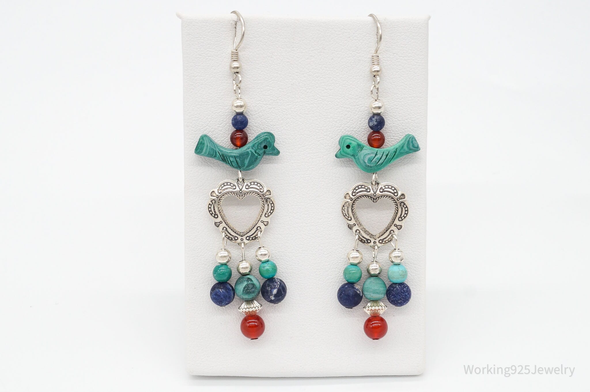 Vintage Native American QT Quoc Multi Gemstone Bead Sterling Silver Earrings | Jewelry > Earrings | Wiccan Center