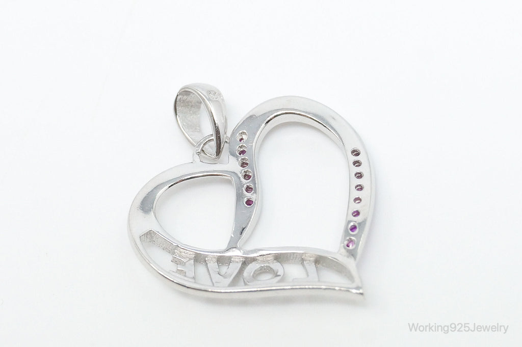Vintage Open Heart Pink Cubic Zirconia Sterling Silver Necklace Pendant | Jewelry > Necklaces > Pendants | Wiccan Center