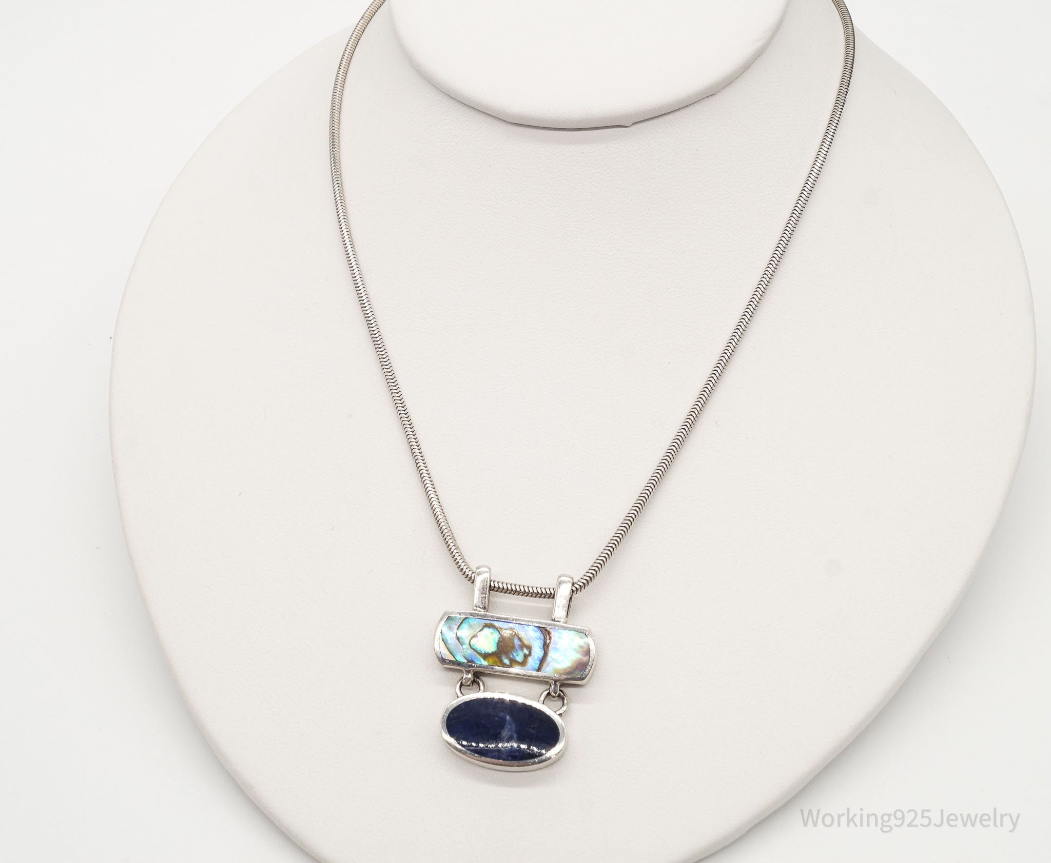 Vintage Paua Abalone Shell Sodalite Sterling Silver Necklace | Jewelry > Necklaces > Pendants | Wiccan Center