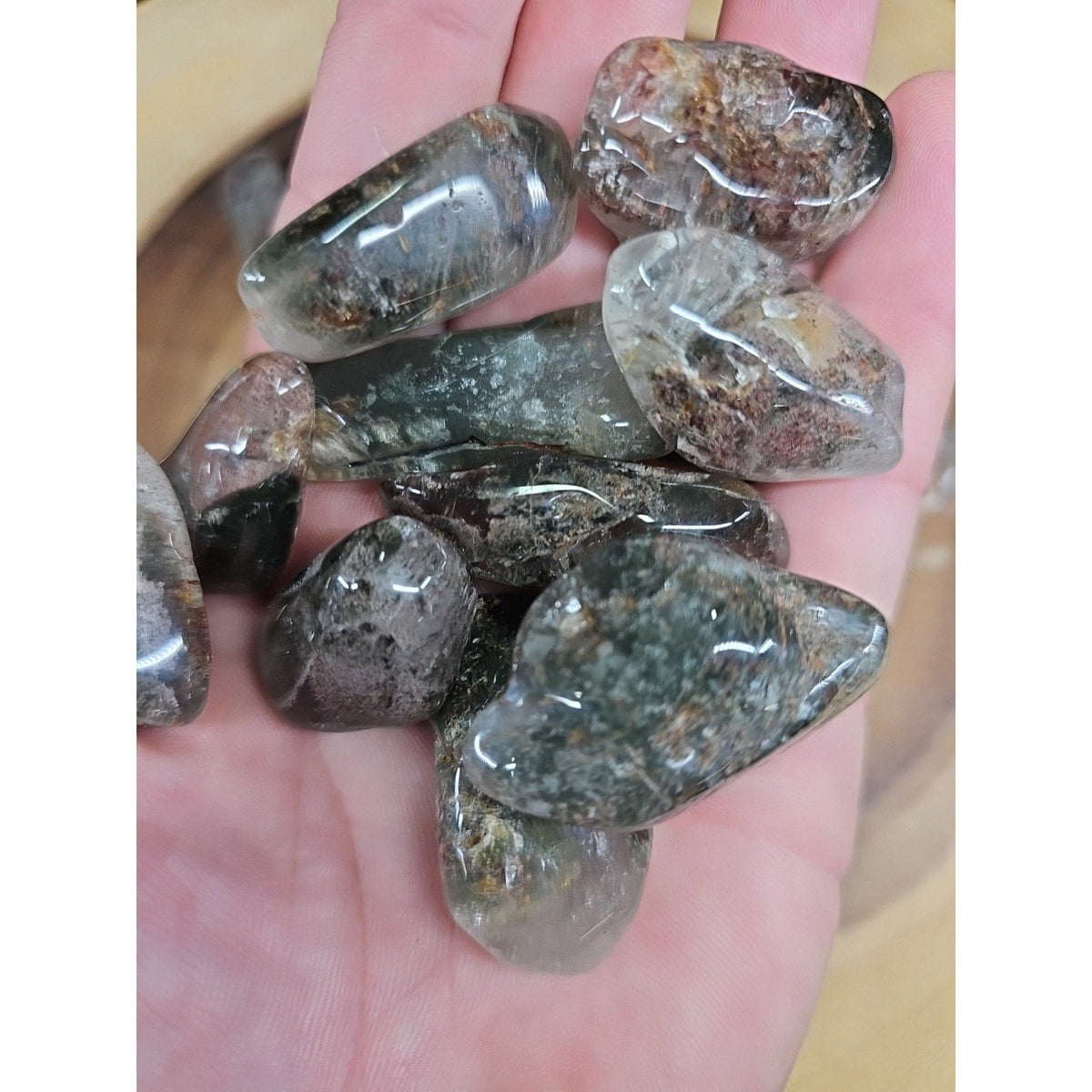 24Pcs Natural Phantom Ghost Clear Quartz Crystal Stone Tumble Brazil .61lbs | Palm Stones & Tumbled Crystals | Wiccan Center
