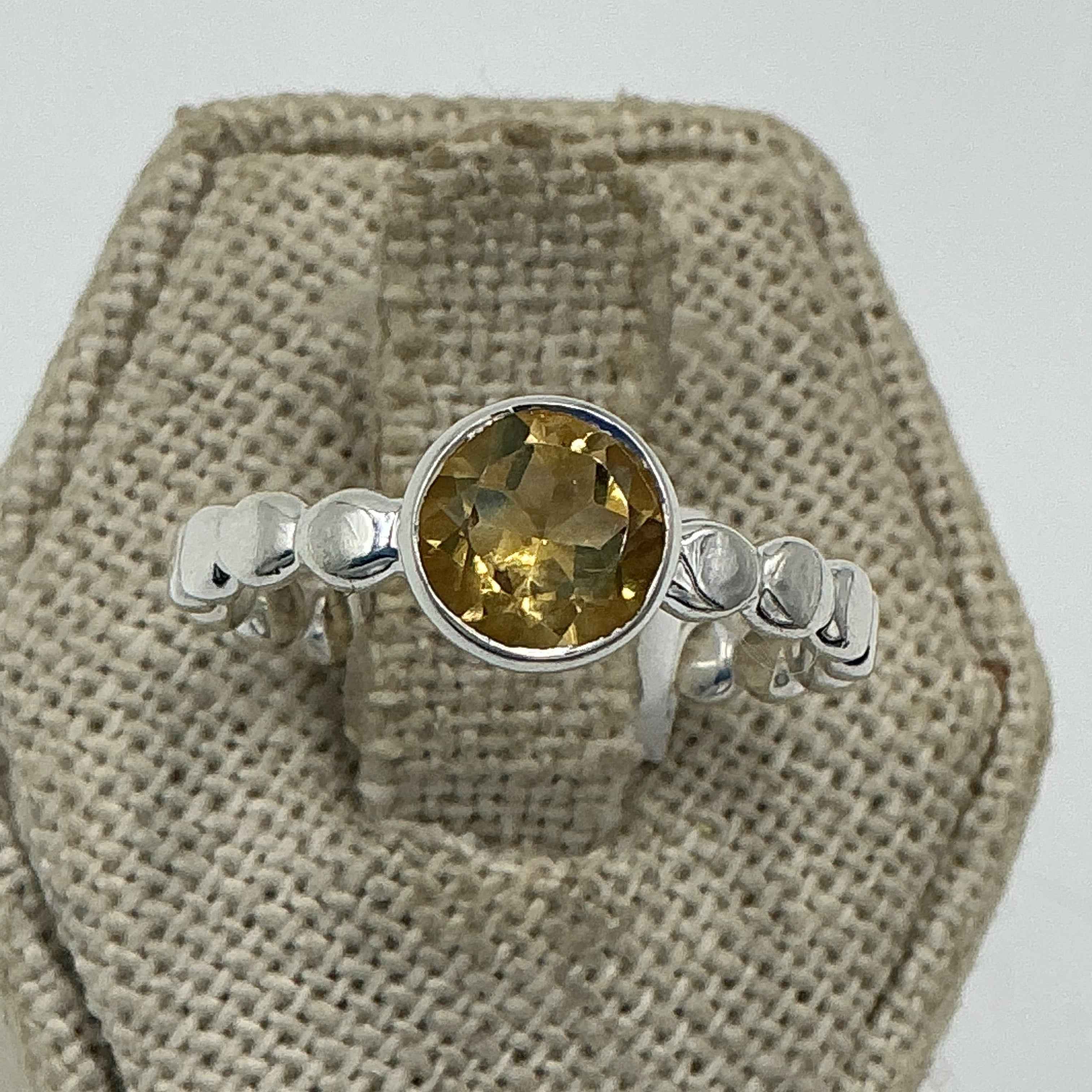 Sterling Silver Round Citrine Beaded Band Ring – Size 9 – Abundance, Joy & Balance | Rings | Wiccan Center