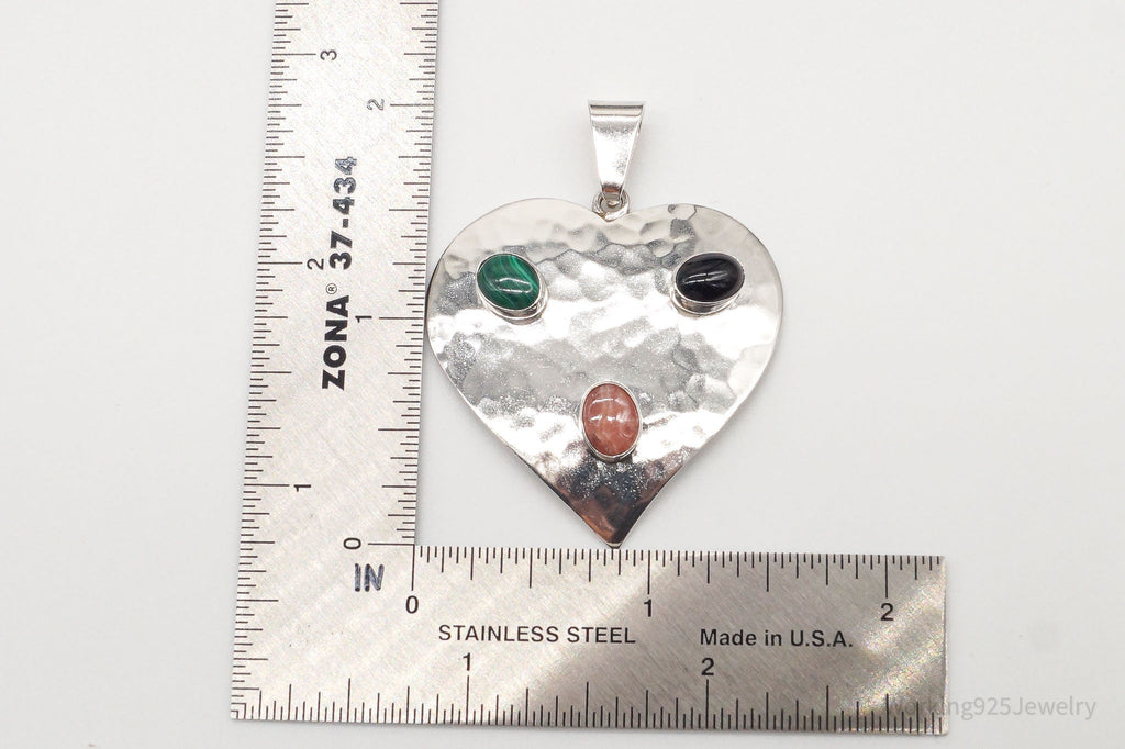 VTG Mexico Large Rhodochrosite Malachite Black Onyx Sterling Silver Pendant | Jewelry > Necklaces > Pendants | Wiccan Center