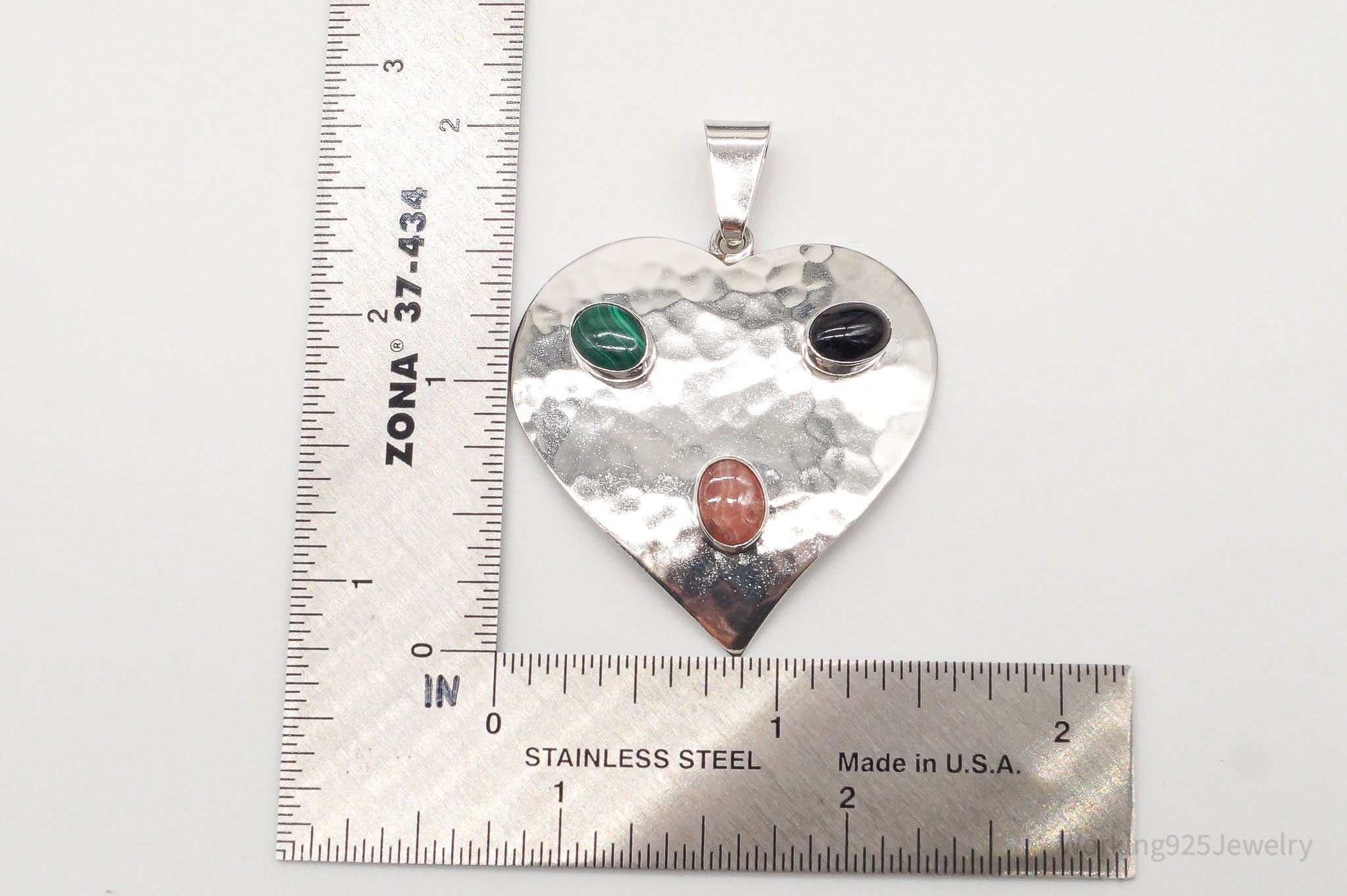 VTG Mexico Large Rhodochrosite Malachite Black Onyx Sterling Silver Pendant | Jewelry > Necklaces > Pendants | Wiccan Center