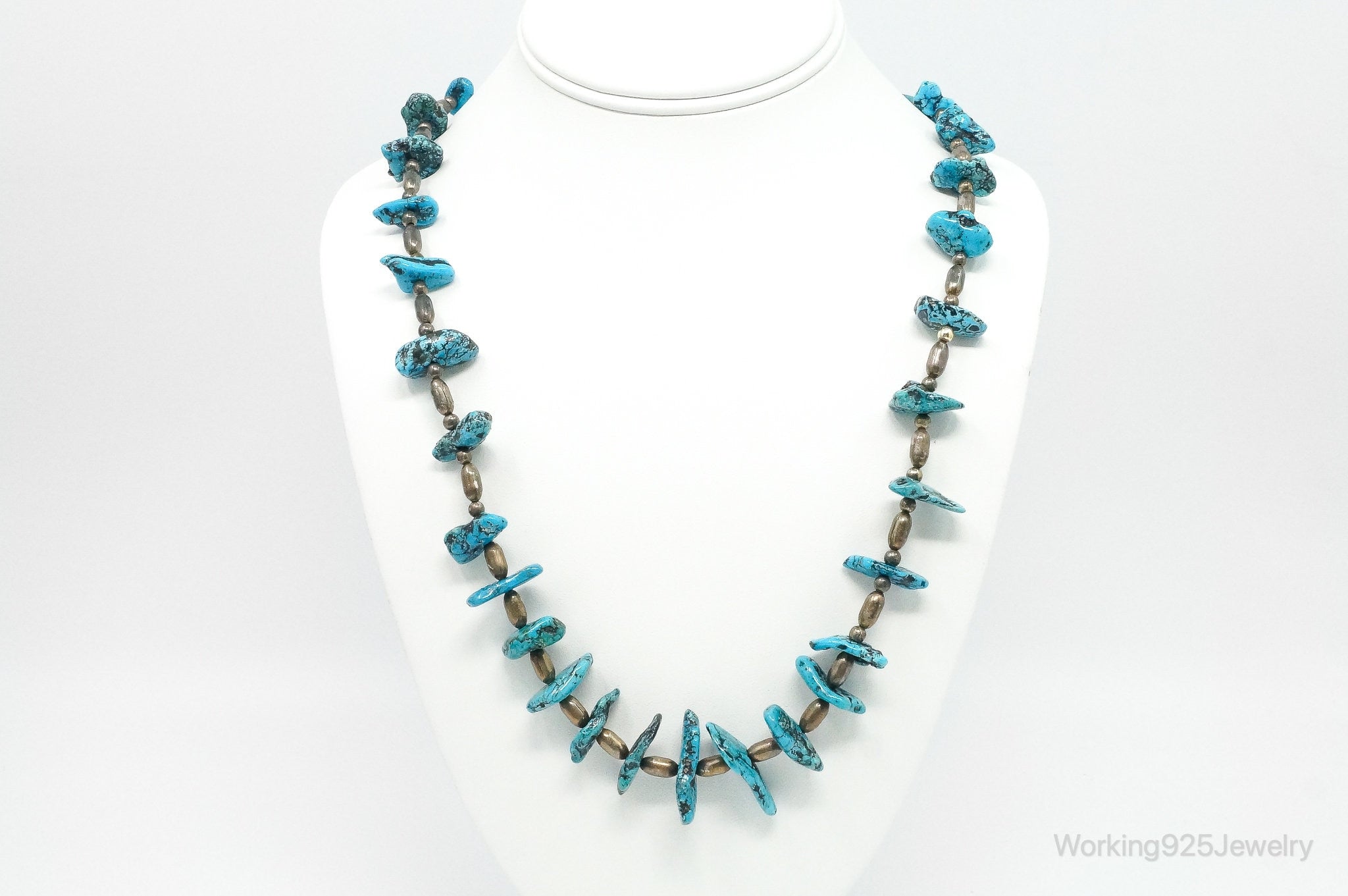 Vintage Native American Turquoise Beaded Sterling Silver Necklace | Jewelry > Necklaces > Pendants | Wiccan Center