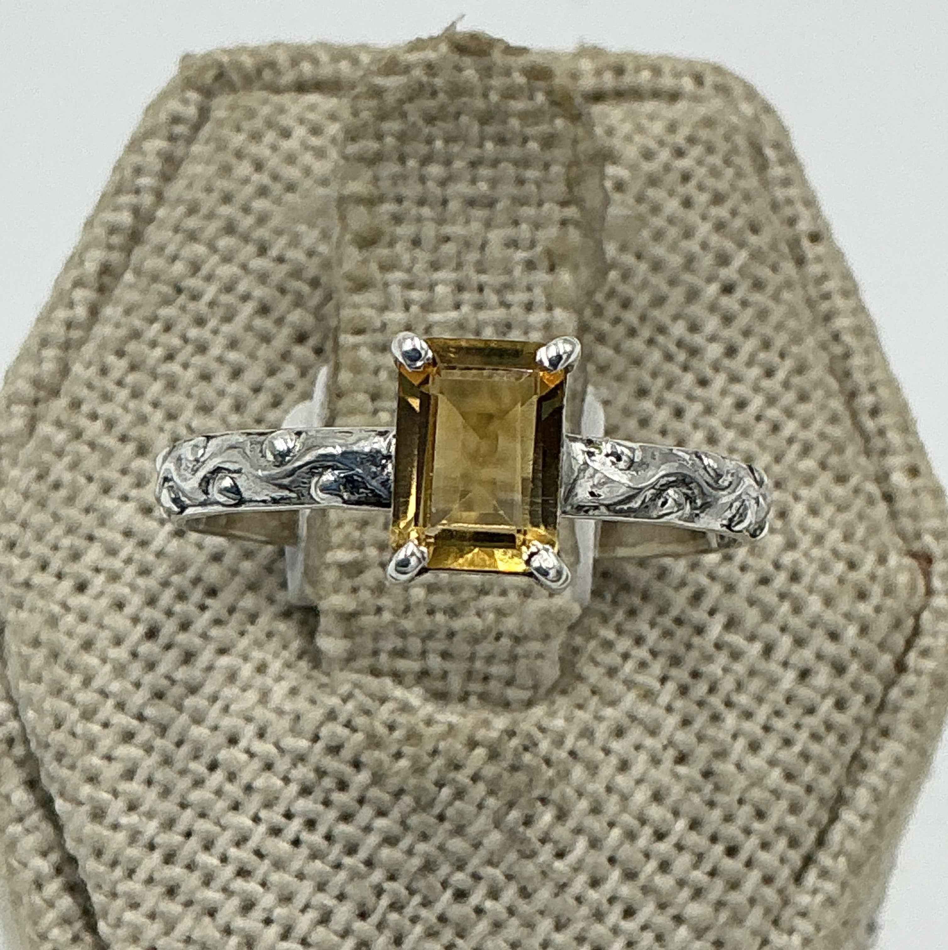 Sterling Silver Emerald Cut Citrine Filigree Band Ring – Size 9 – Abundance, Focus & Clarity | Rings | Wiccan Center