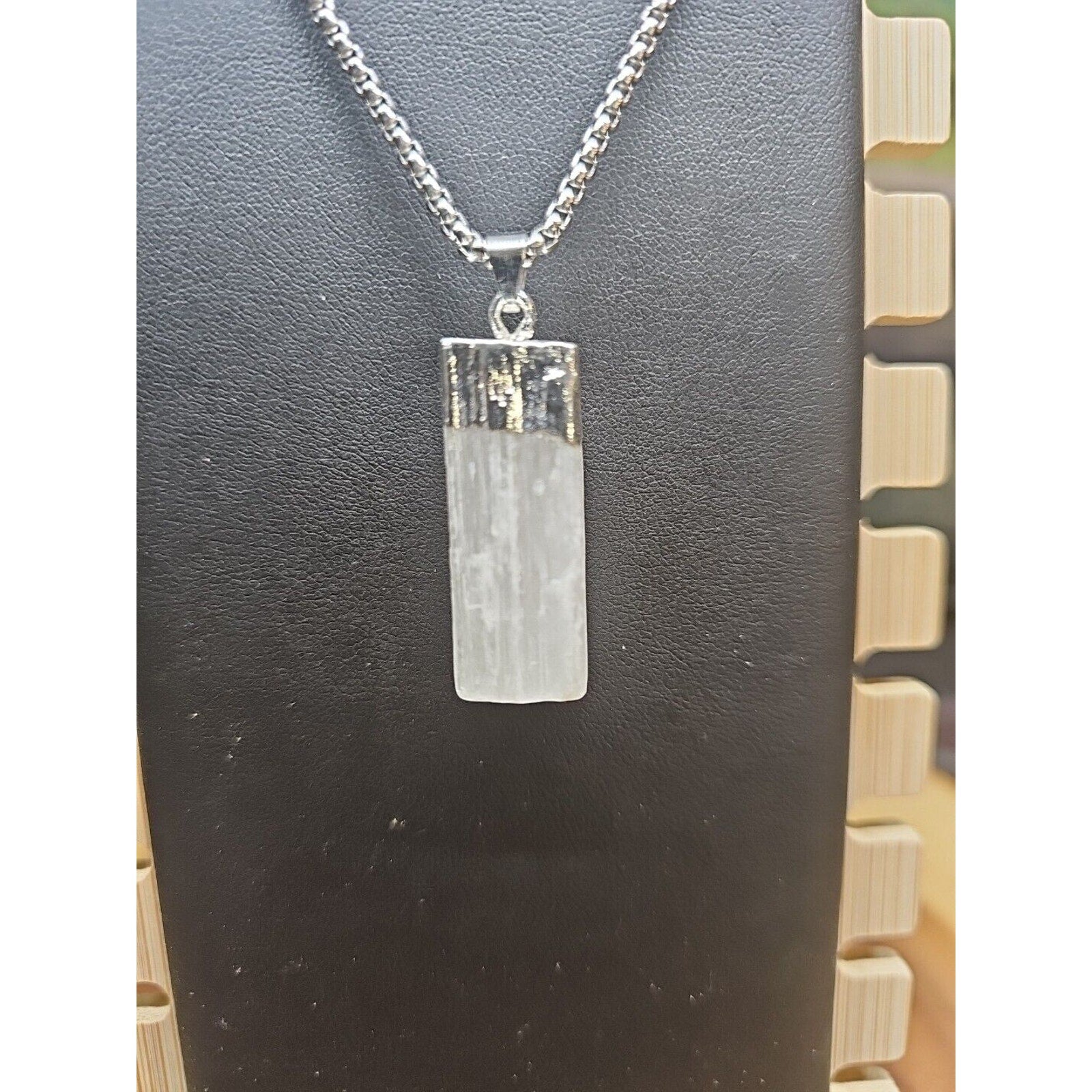 Hexagon Selenite Crystal Necklace - 18in Stainless Steel Chain | CrystalCloud Company