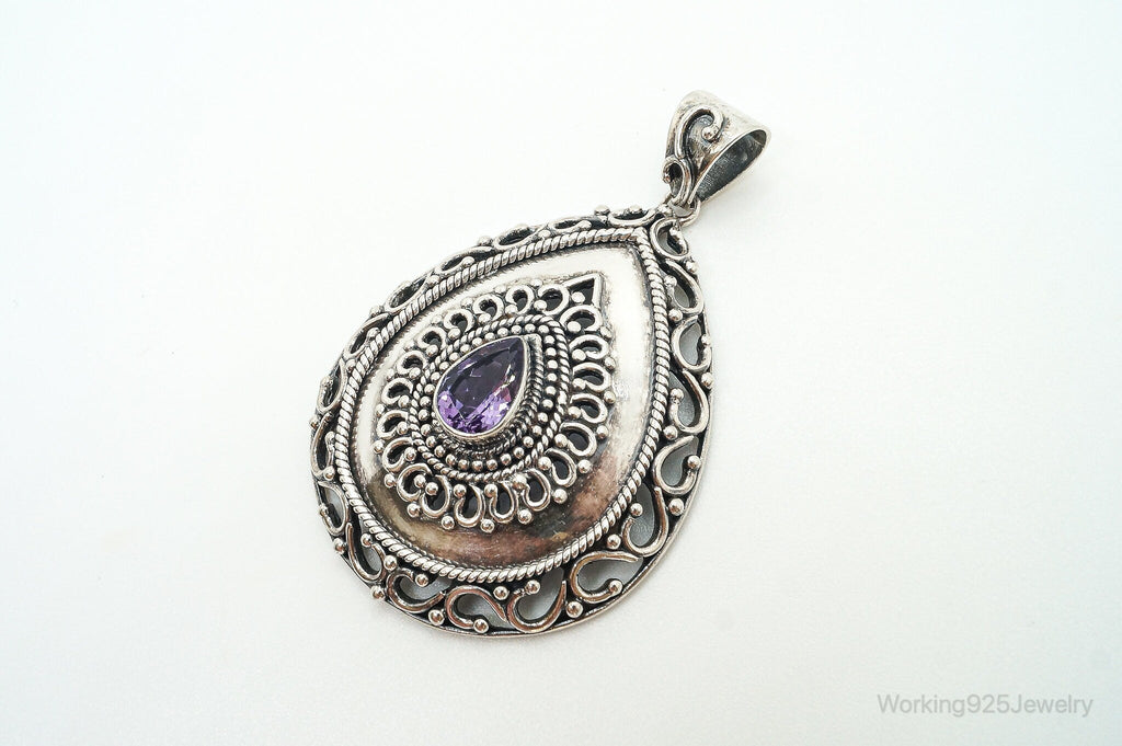 Designer Large Amethyst Bali Inspired Sterling Silver Pendant | Jewelry > Necklaces > Pendants | Wiccan Center