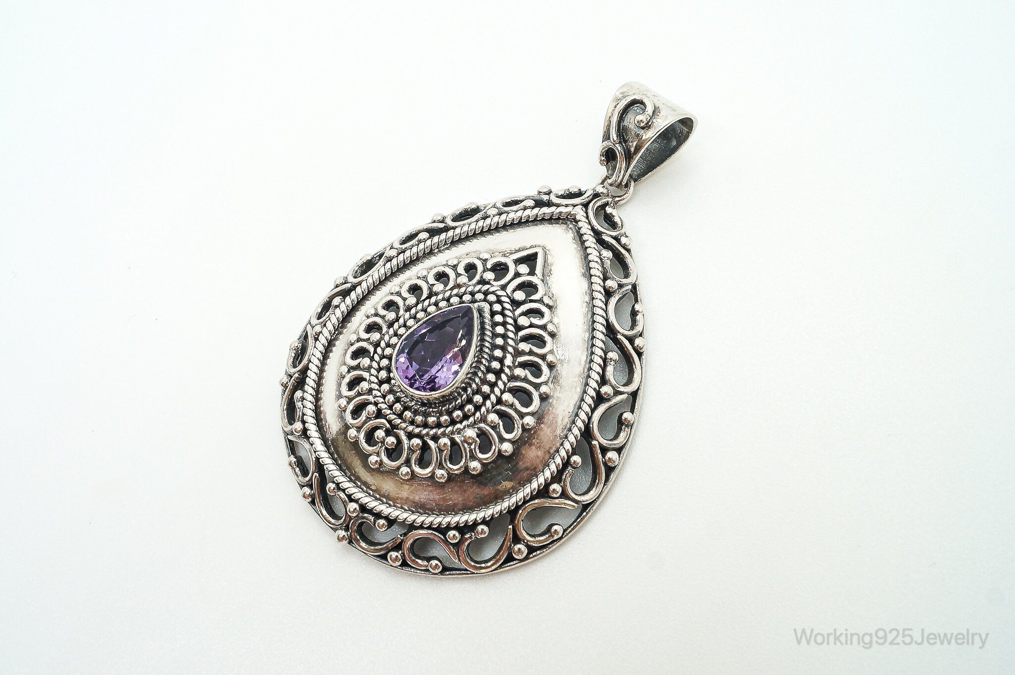 Designer Large Amethyst Bali Inspired Sterling Silver Pendant | Jewelry > Necklaces > Pendants | Wiccan Center