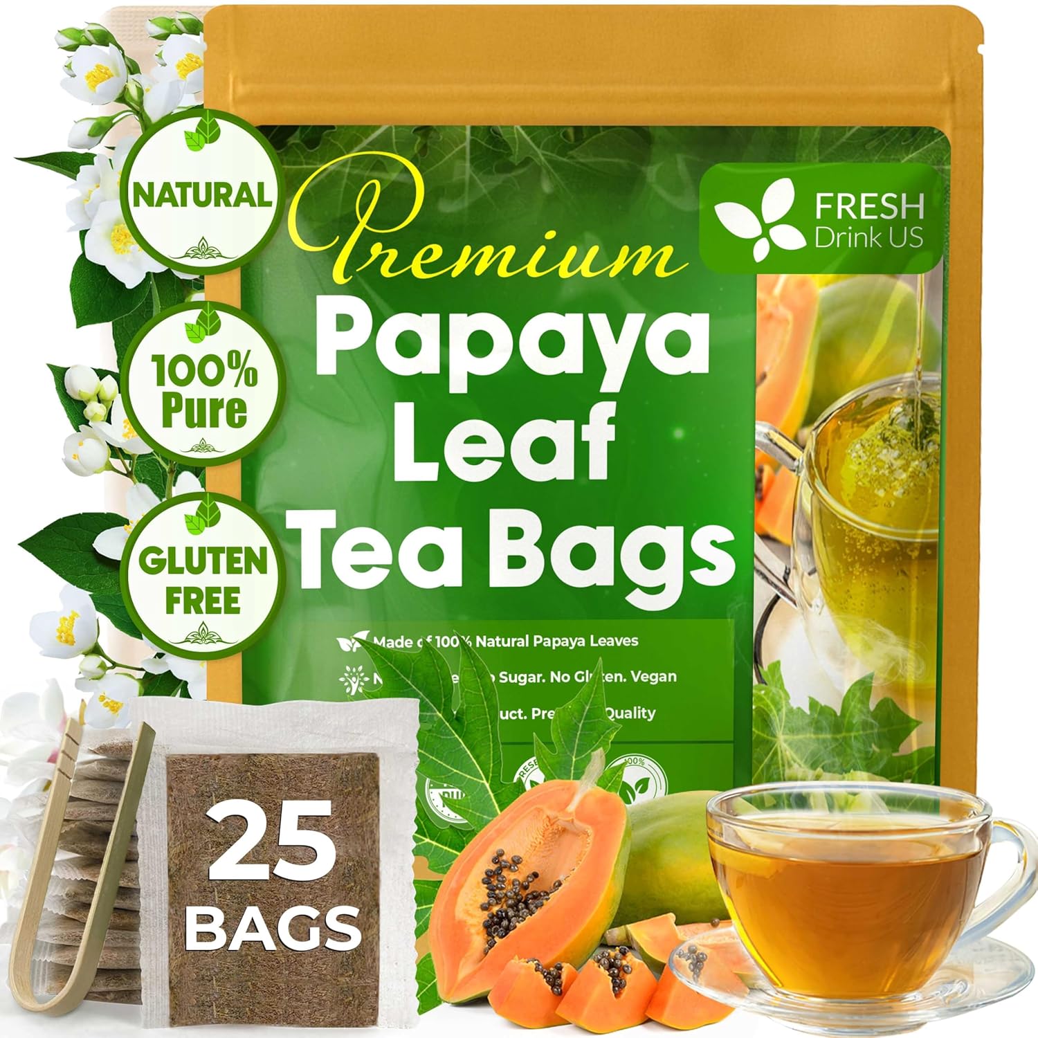 Premium Papaya Leaf Tea Bags, Made with Natural Material Tea Bags. No Sugar, No Caffeine, No Gluten, Vegan. | Tea | Wiccan Center
