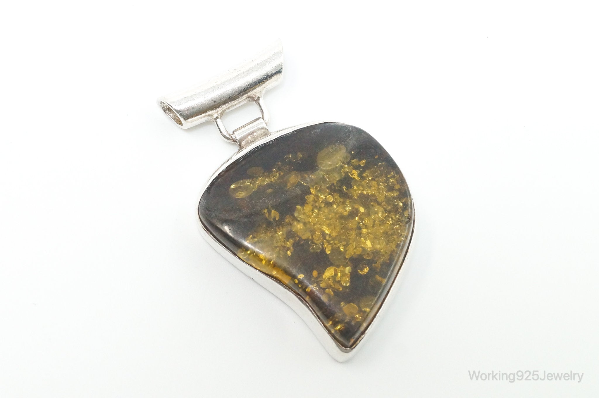 Large Vintage Amber Modernist Sterling Silver Necklace Pendant | Jewelry > Necklaces > Pendants | Wiccan Center