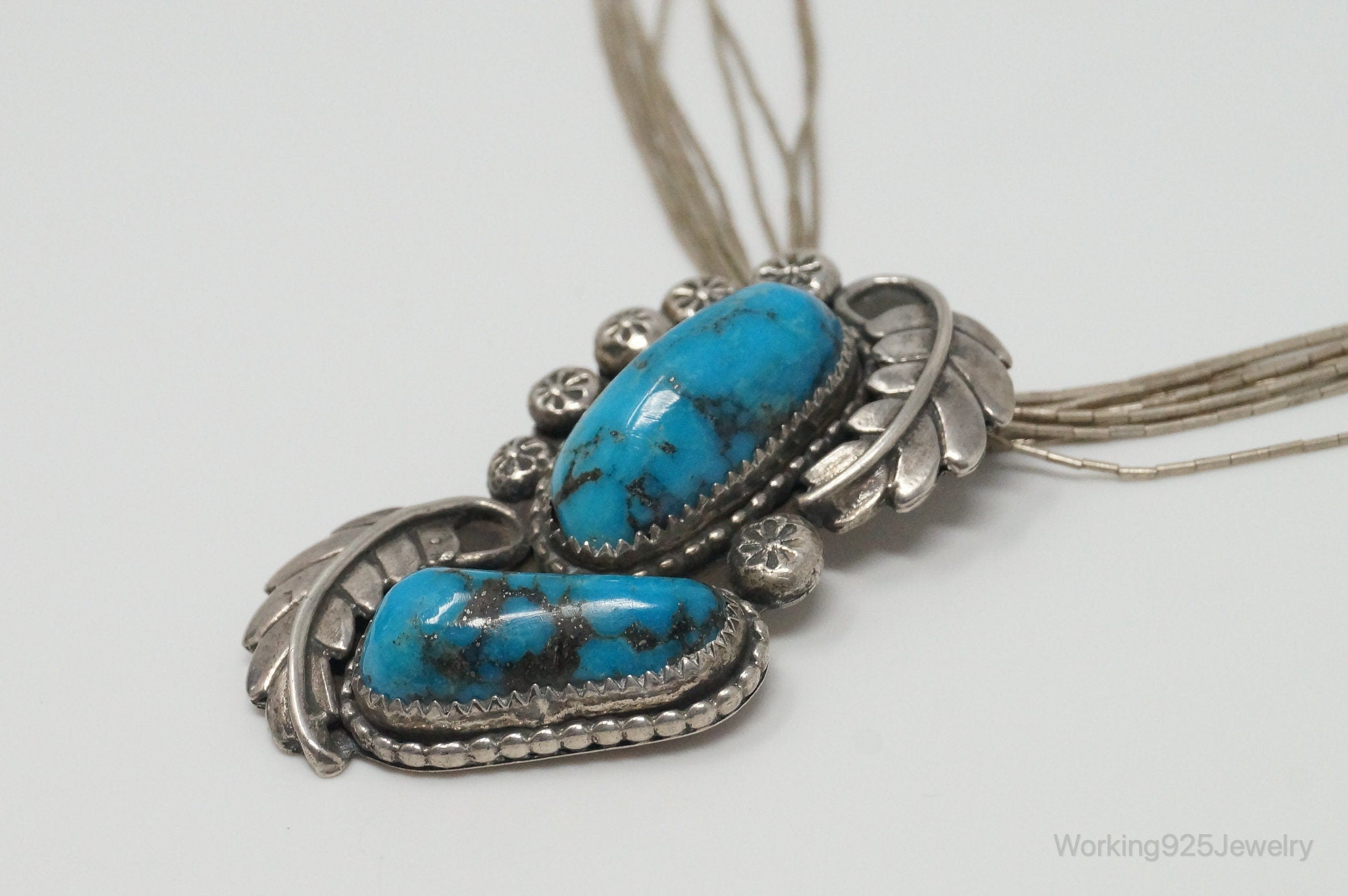 VTG Handmade Native American JH Large Turquoise Sterling Silver Necklace | Jewelry > Necklaces > Pendants | Wiccan Center