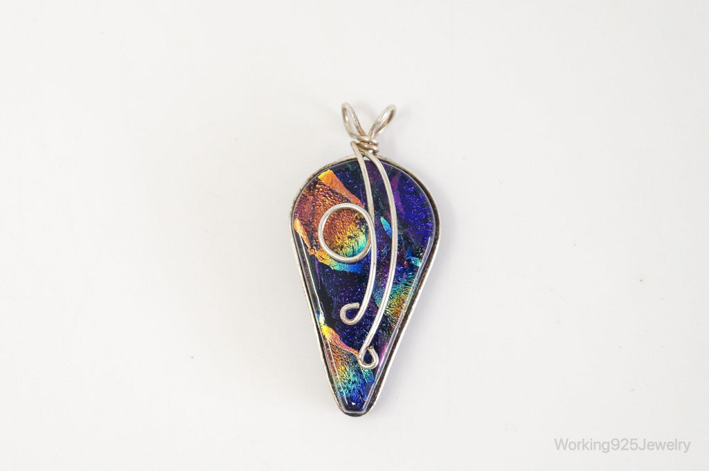 Vintage Large Dichroic Glass Sterling Silver Necklace Pendant | Jewelry > Necklaces > Pendants | Wiccan Center