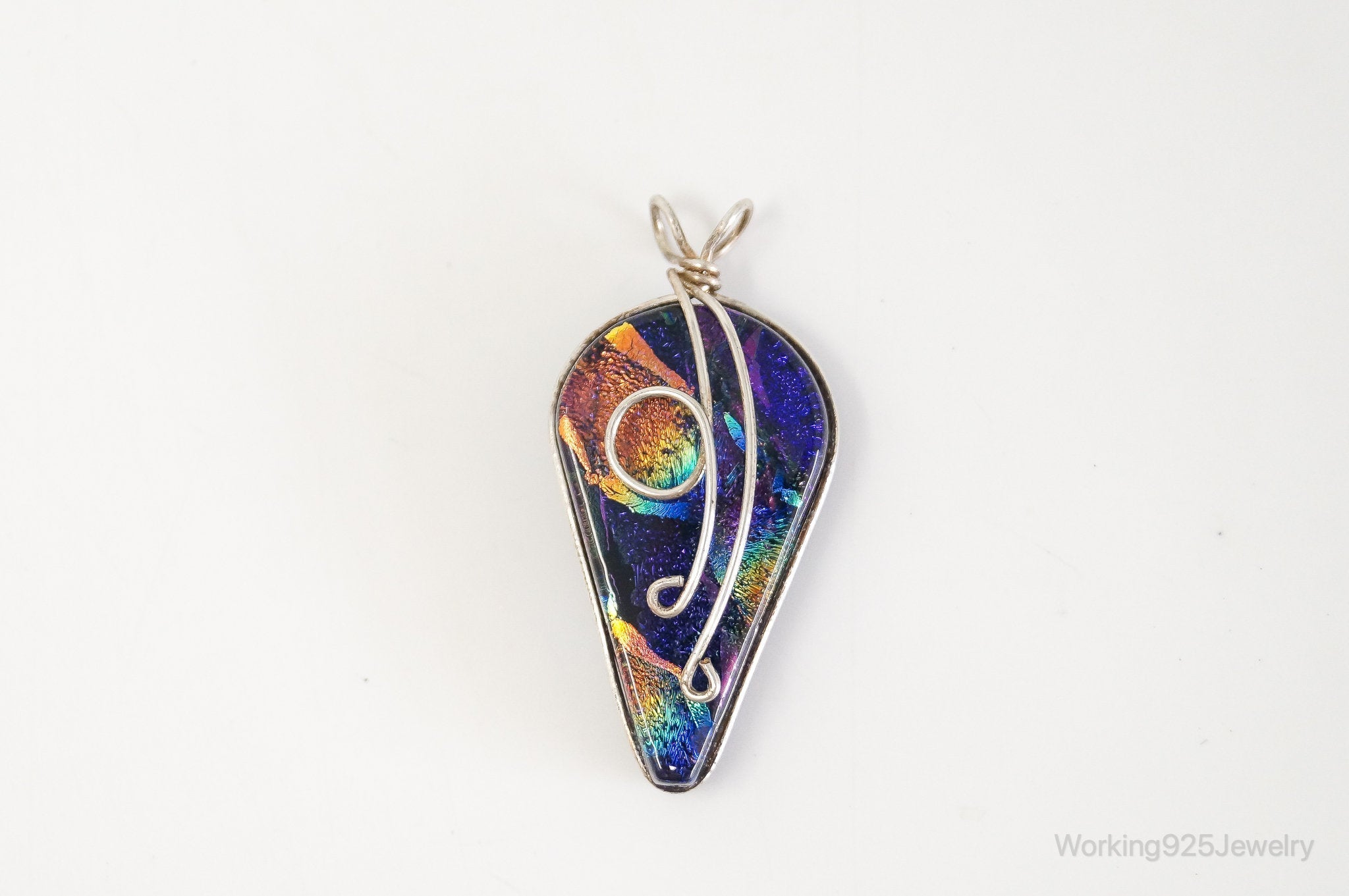 Vintage Large Dichroic Glass Sterling Silver Necklace Pendant | Jewelry > Necklaces > Pendants | Wiccan Center