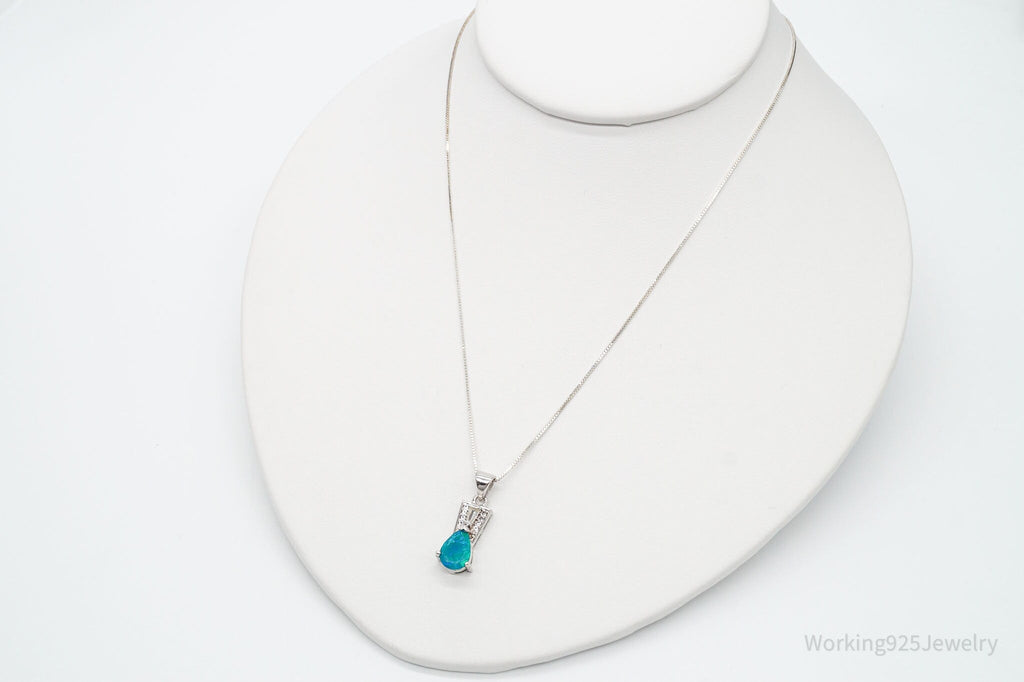 Vintage Designer Blue Opal Cubic Zirconia Sterling Silver Necklace | Jewelry > Necklaces > Pendants | Wiccan Center
