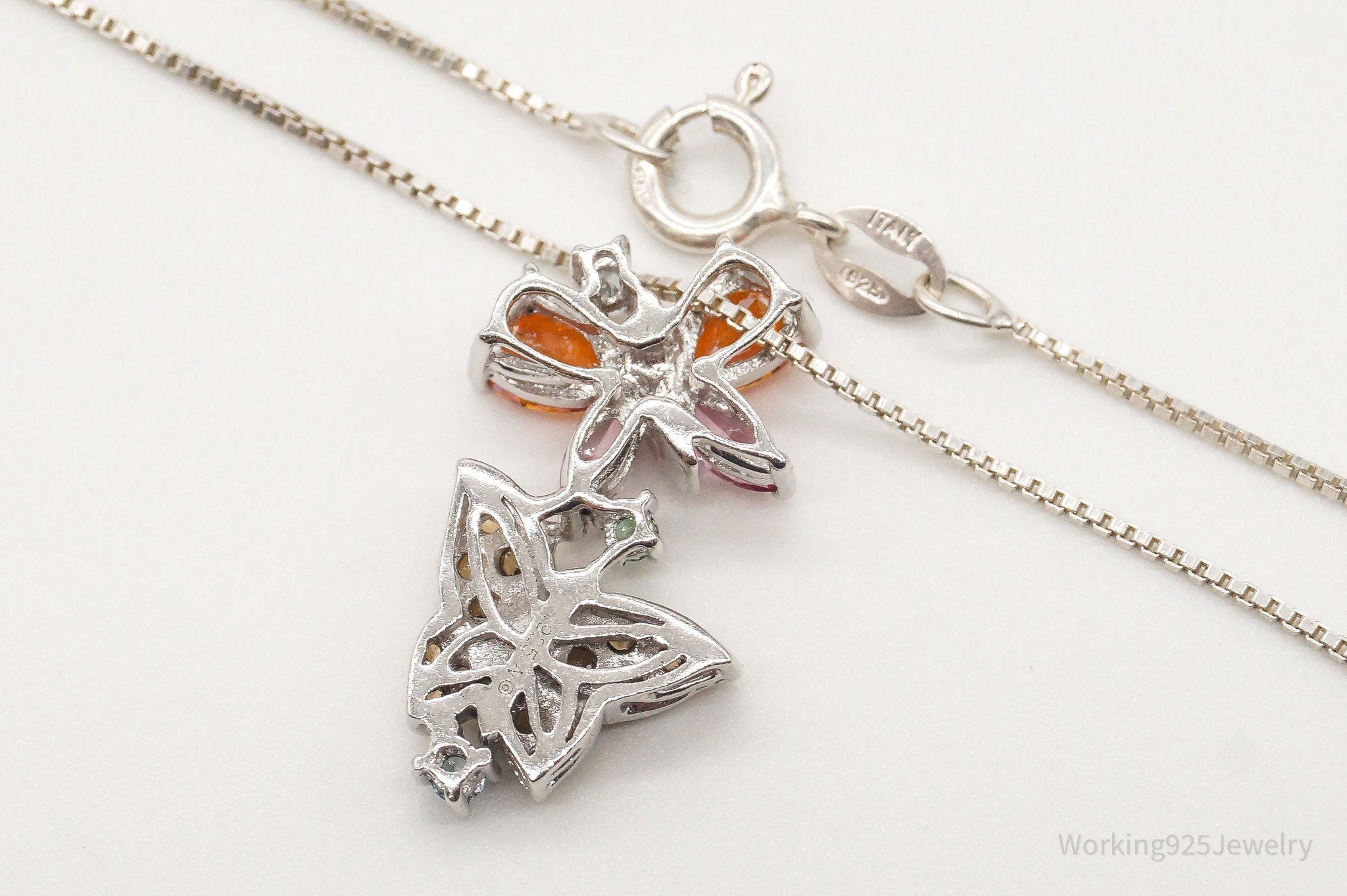 Vintage Multiple Gemstone Butterflies Sterling Silver Necklace | Jewelry > Necklaces > Pendants | Wiccan Center