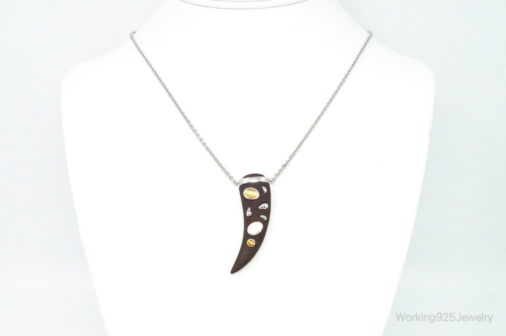 Vintage Large Wood Claw Tigers Eye Citrine Sterling Silver Necklace | Jewelry > Necklaces > Pendants | Wiccan Center
