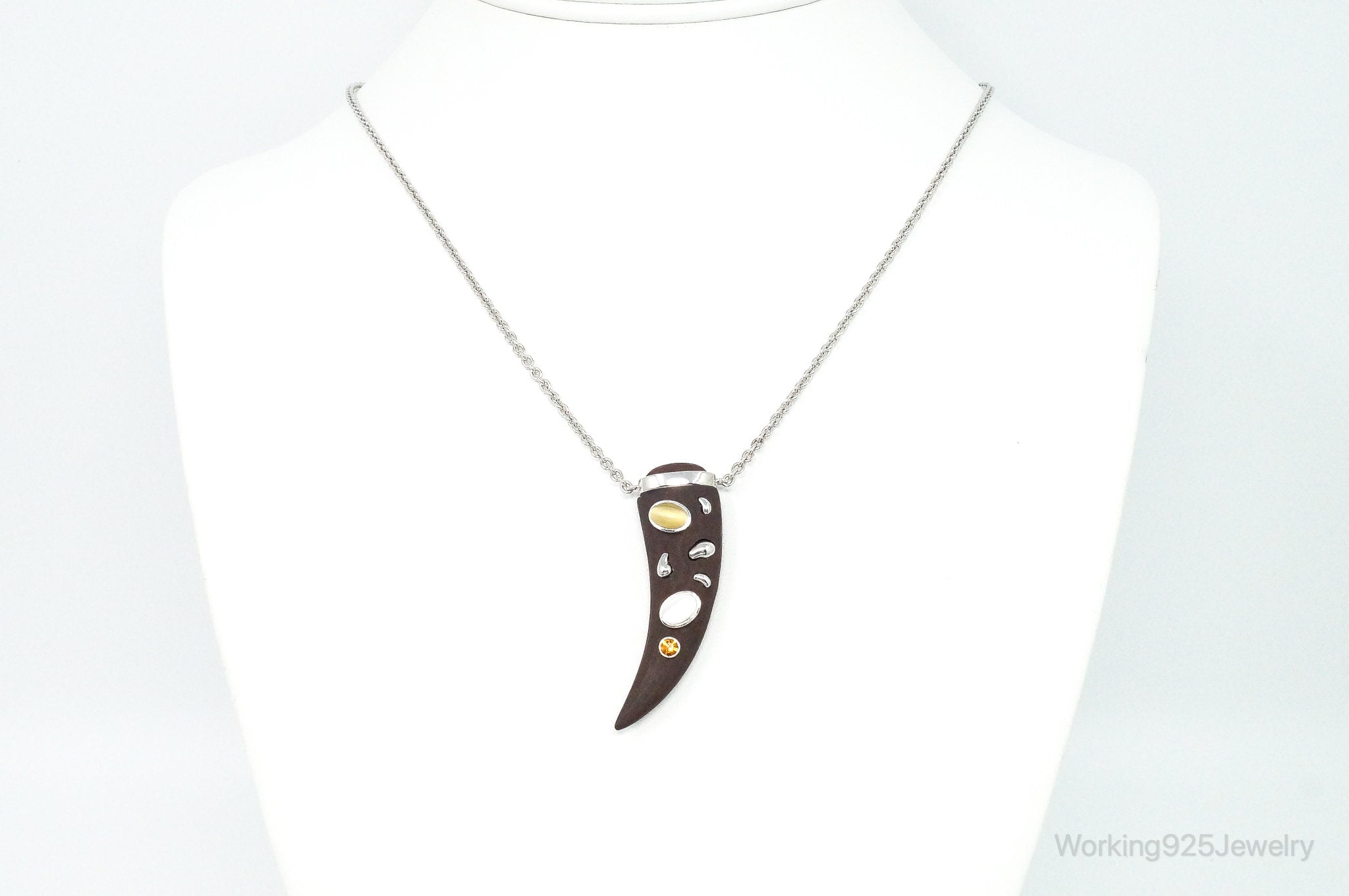 Vintage Large Wood Claw Tigers Eye Citrine Sterling Silver Necklace | Jewelry > Necklaces > Pendants | Wiccan Center